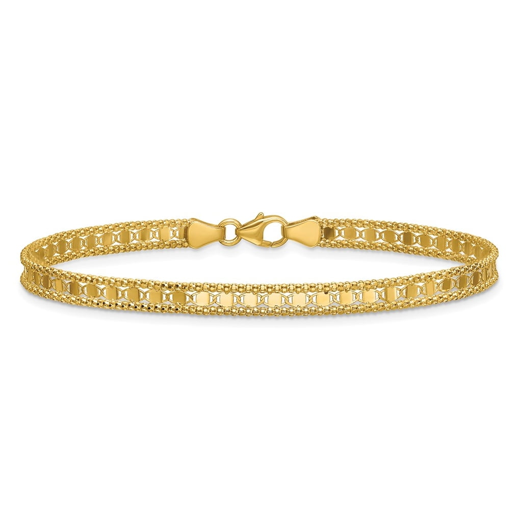 Jewels By Lux 14k Yellow Gold Polished and Textured Fancy Bracelet (Yellow, 7.5 in) qzhym