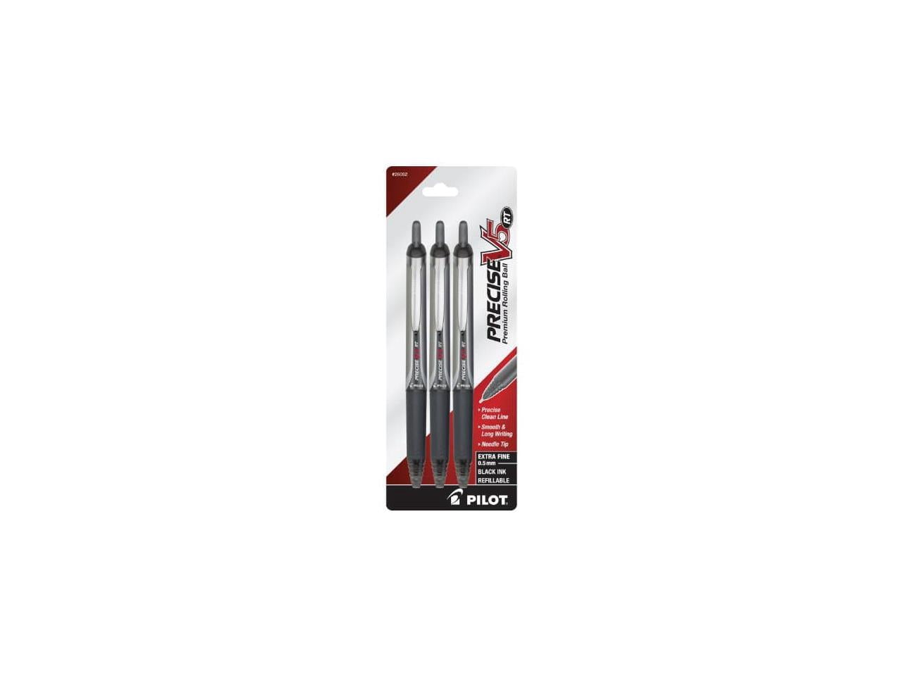 Pilot Precise V5 Retractable Rollerball Pens, Extra-Fine Point, Smooth Writing Ink (Black, 3 Pack) v1s1b