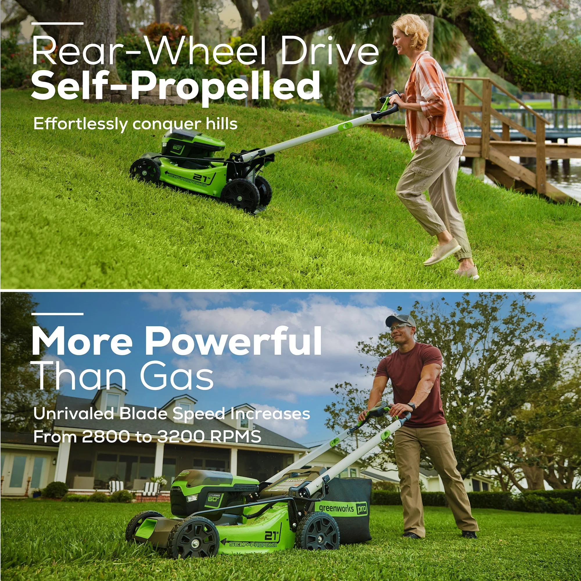 Greenworks 60V 21 in. Brushless Self-Propelled Cordless Lawn Mower (Green, 21 in. Deck) 50h1r