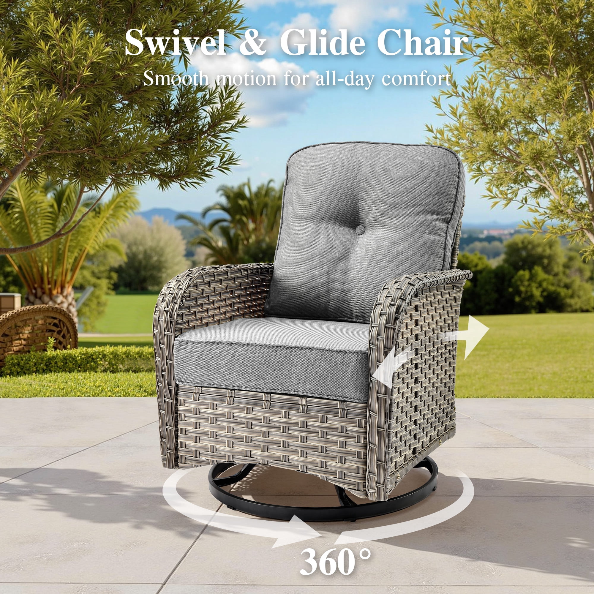 Ovios 3-Piece Patio Furniture Set, 2 Swivel Rocking Wicker Chairs with Side Table (Grey) qj3bv