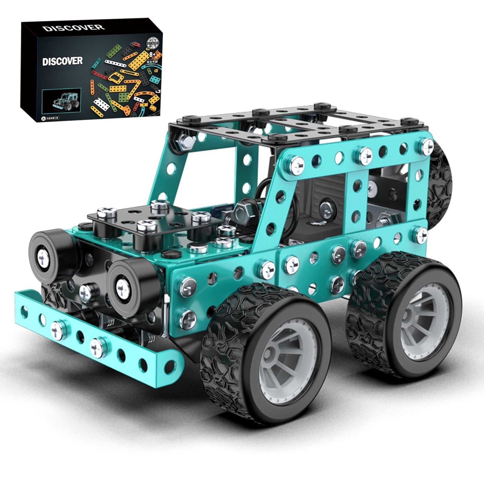 RKZDSR STEM Metal Model Car Building Kit, DIY Educational Erector Set for Kids (190 Pieces, 4.9 in L x 3.74 in W x 2.95 in H) 3ws36