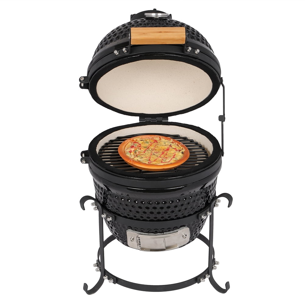 Veryke 13in Ceramic Charcoal Kamado Grill, Outdoor BBQ Smoker and Roaster (Black, 13 in) 49lyr