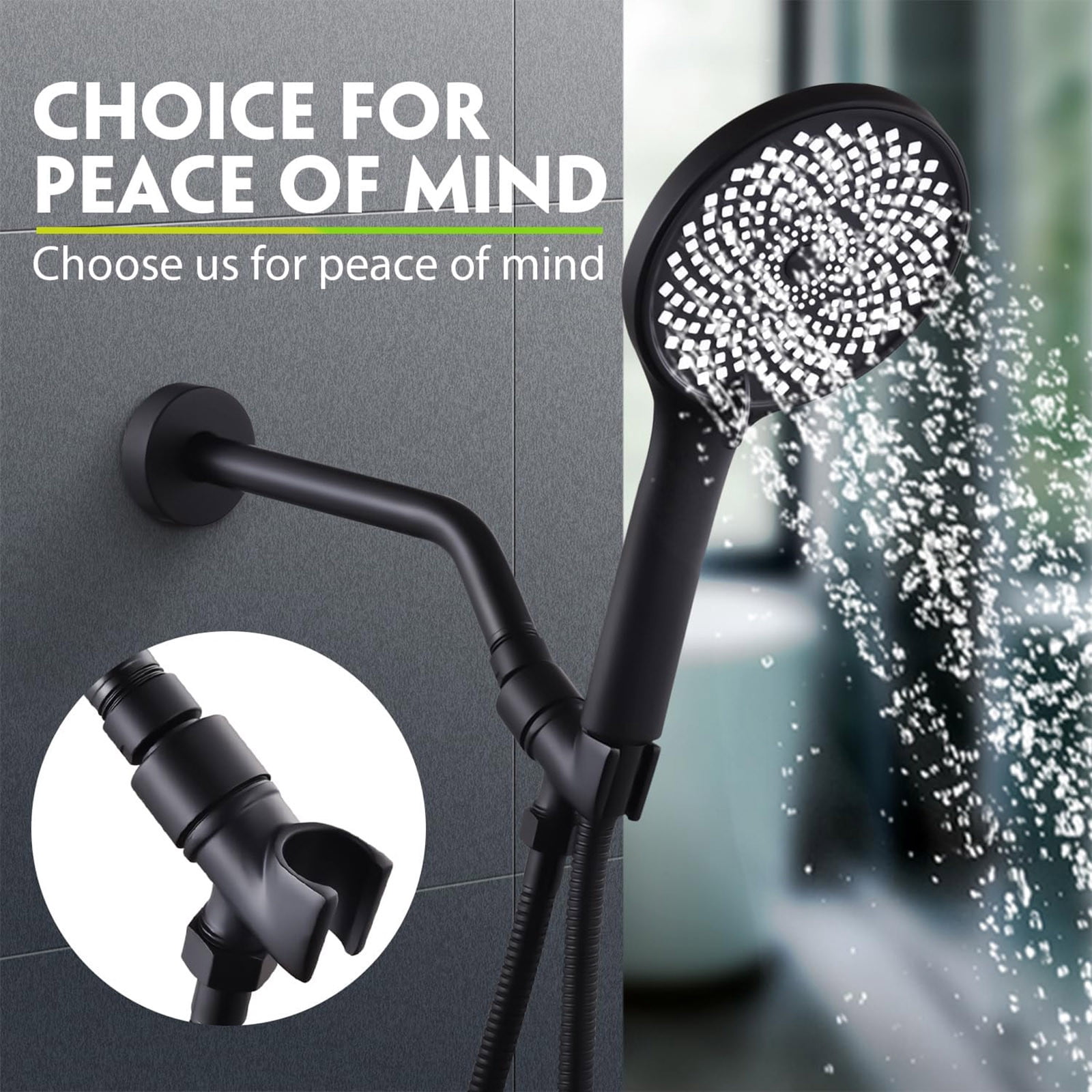 erfcxs Handheld Shower Head Holder Adjustable Brass Mount with 360 Swivel (Black, 0.87 in) lv6c6