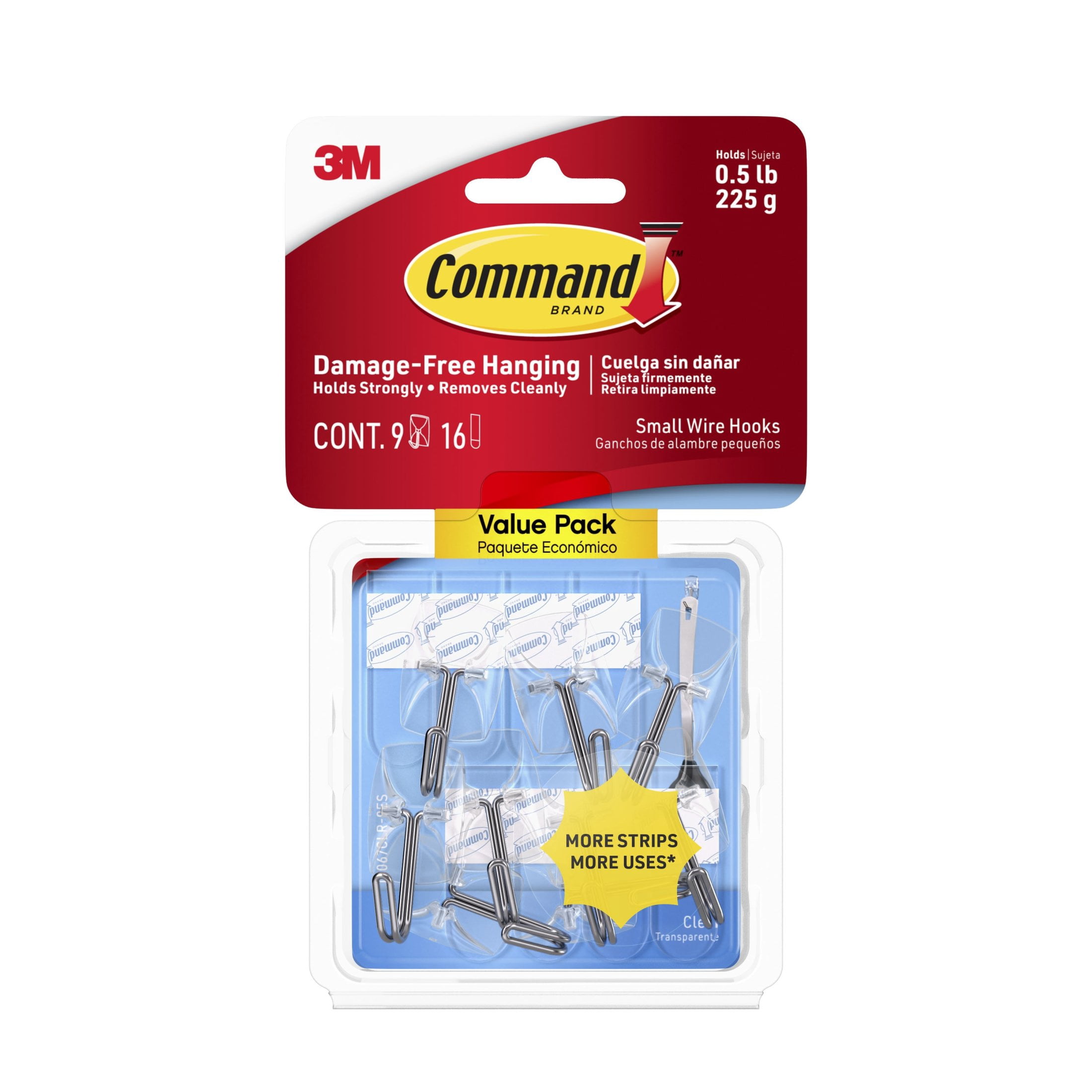 Command Small Wire Toggle Hooks, Damage-Free Adhesive Wall Hooks for Decorating (Clear, 9 Hooks) rxsw4