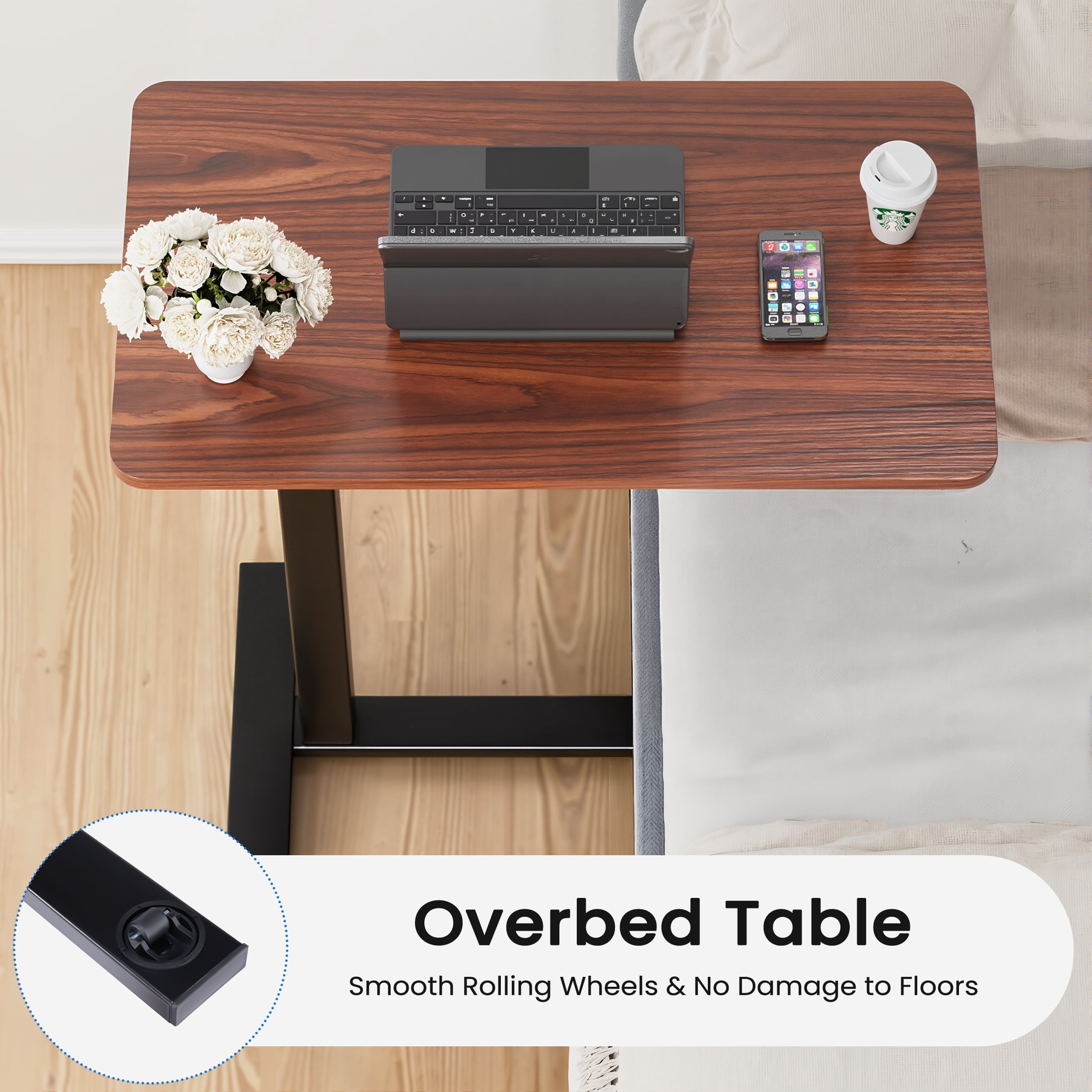 ZUNMOS Mobile Standing Desk Height Adjustable Rolling Laptop Table with Hidden Casters (Brown, 28 in x 16 in) 287p2