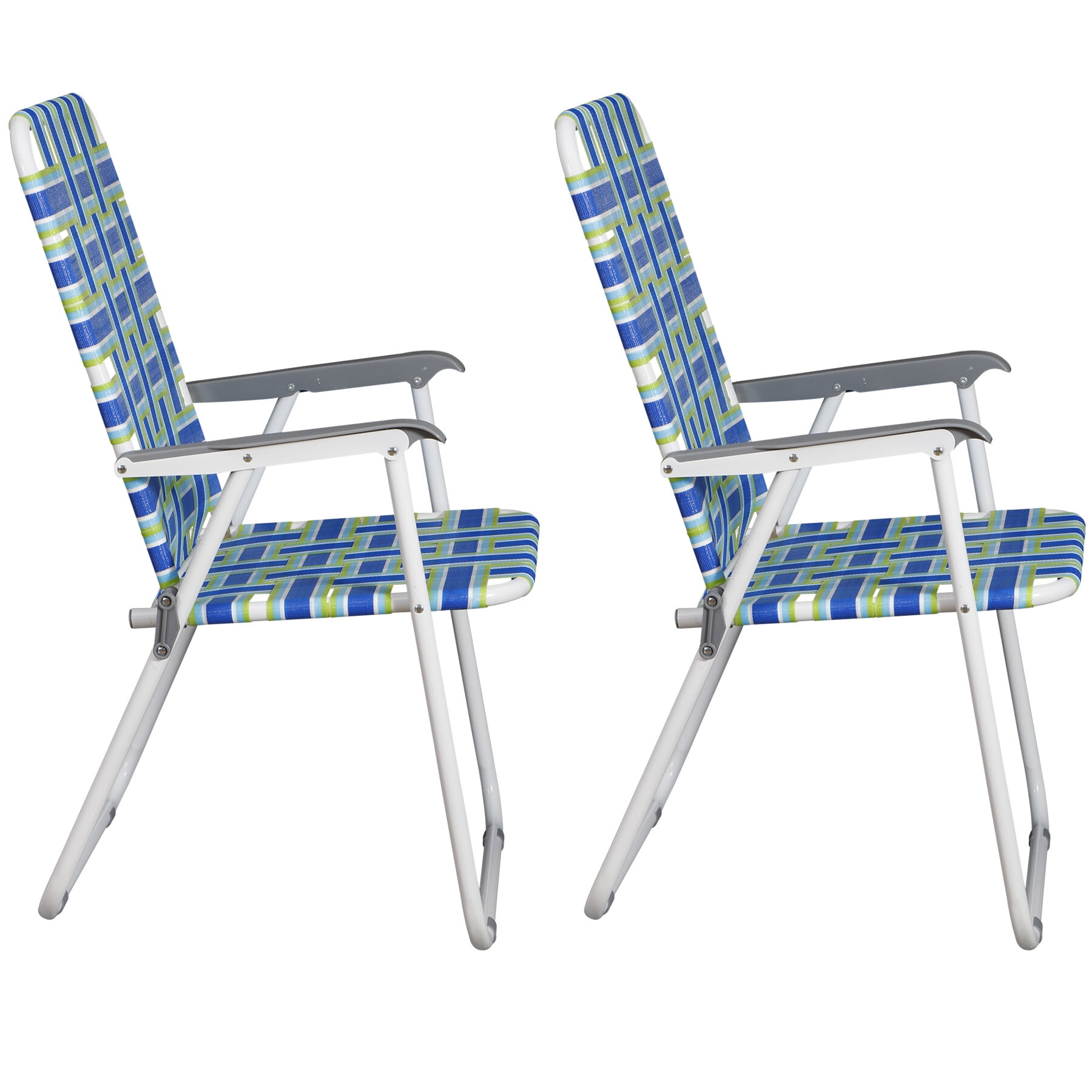 ZENY Folding Patio Lawn Chairs with Metal Frame (Blue/Green, Set of 2) bem06
