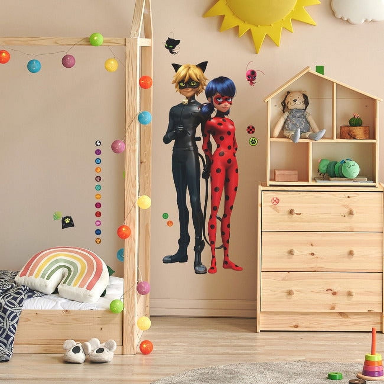 RoomMates Miraculous Ladybug and Cat Noir Giant Peel & Stick Wall Decals (Multicolor, 18 in x 40 in) 19vqd