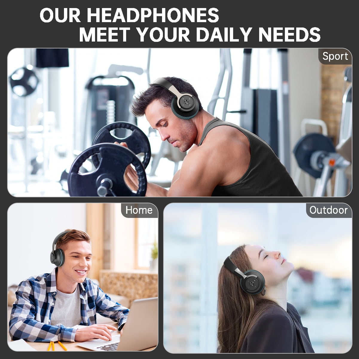 Cshidworld Wireless On-Ear Headphones, HiFi Stereo Bass Headset, Foldable Noise Isolating Design with Microphone and Volume Control (Black, 1 Pack) 9ga86