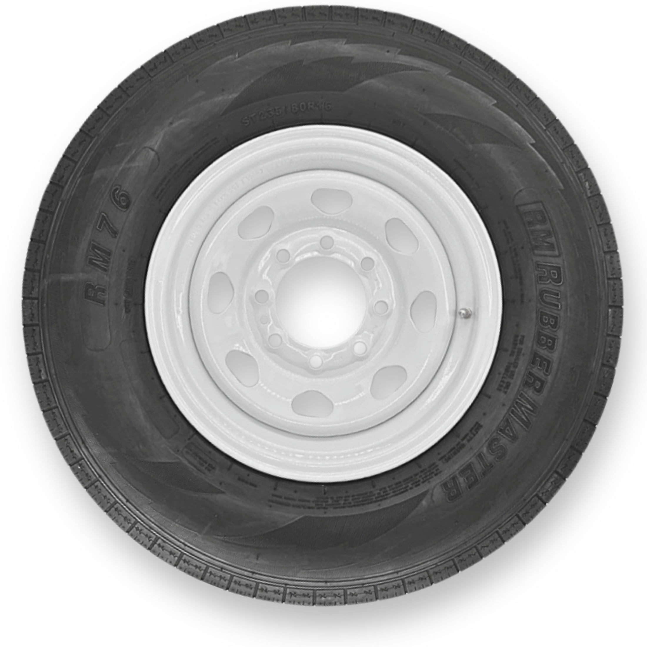 RubberMaster ST235/80R16 10 Ply Highway Rib Tire and 8 on 6.5 Eight Spoke Wheel Assembly (ST235/80R16) 15vni