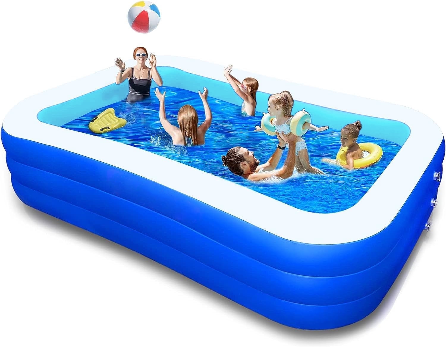 BN-LINK Inflatable Family Swimming Pool, Oversized Rectangular Backyard Water Lounge (Blue, 118 in x 68 in x 22 in) 6t37q