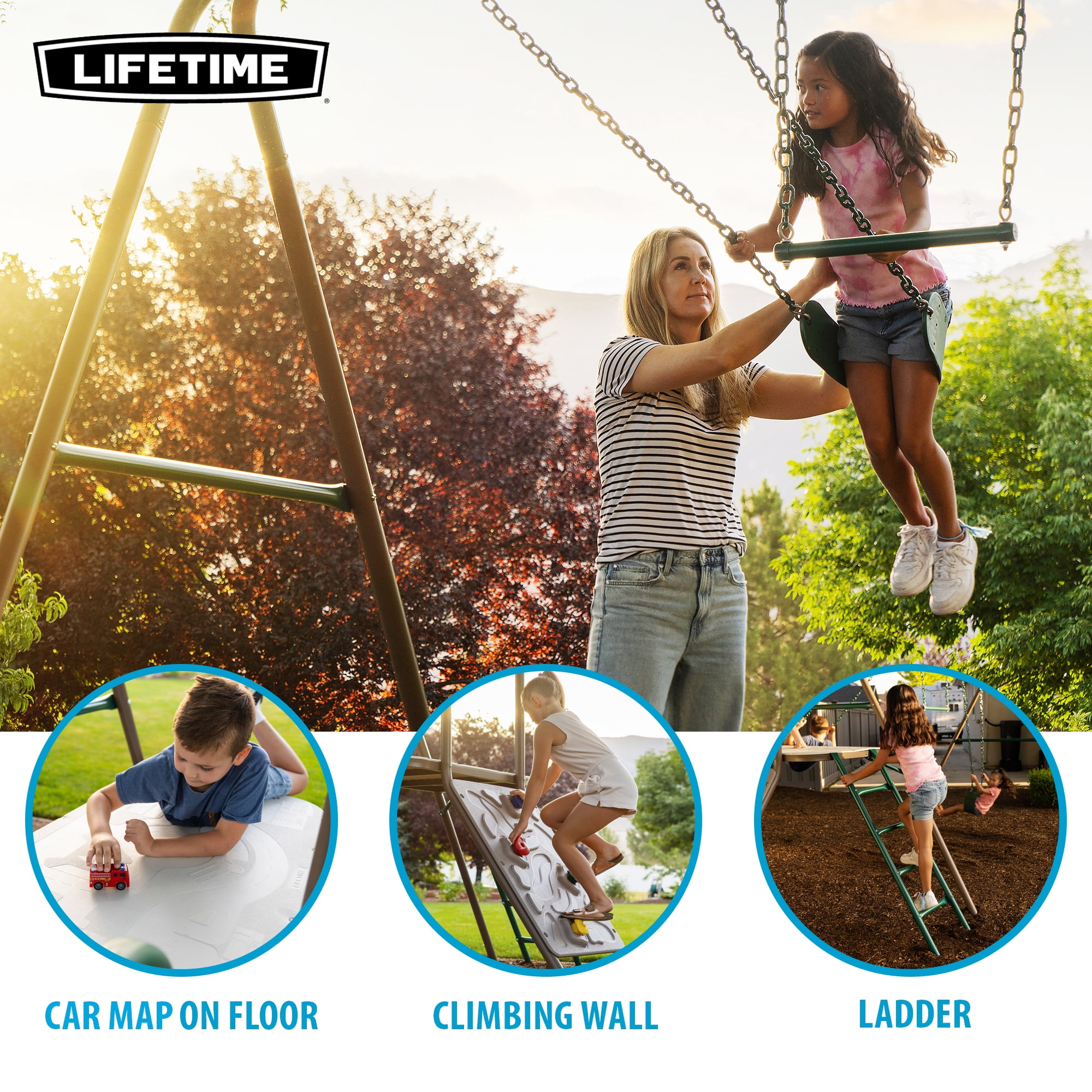 Lifetime Outdoor Adventure Swing Set with Slide, Climbing Wall, and Trapeze Bar (Green, 1 Set) twtmy