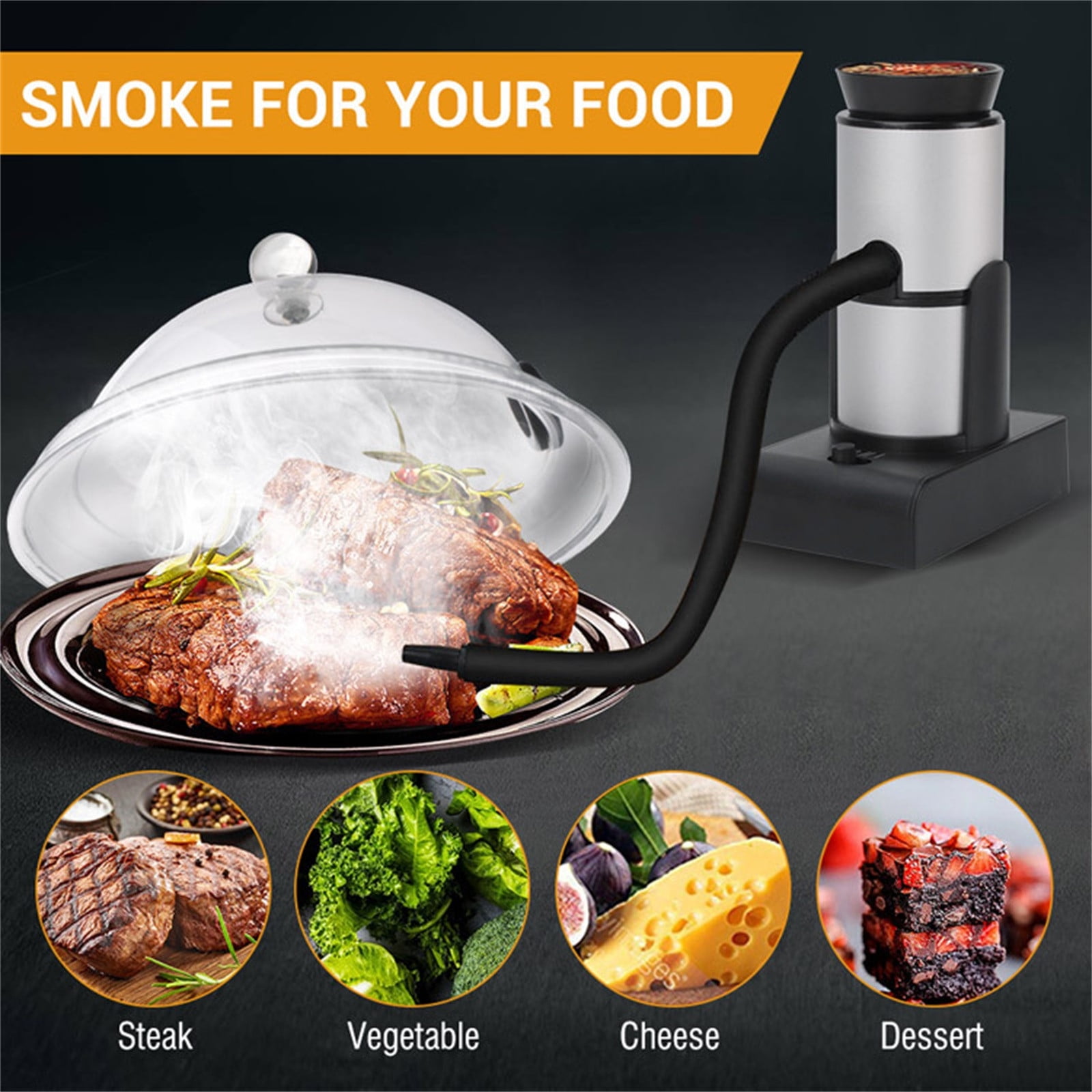 VALSEEL Portable Food Smoker Kit with Torch and 4 Wood Chip Flavors (Silver, 1 Pack) f9lix