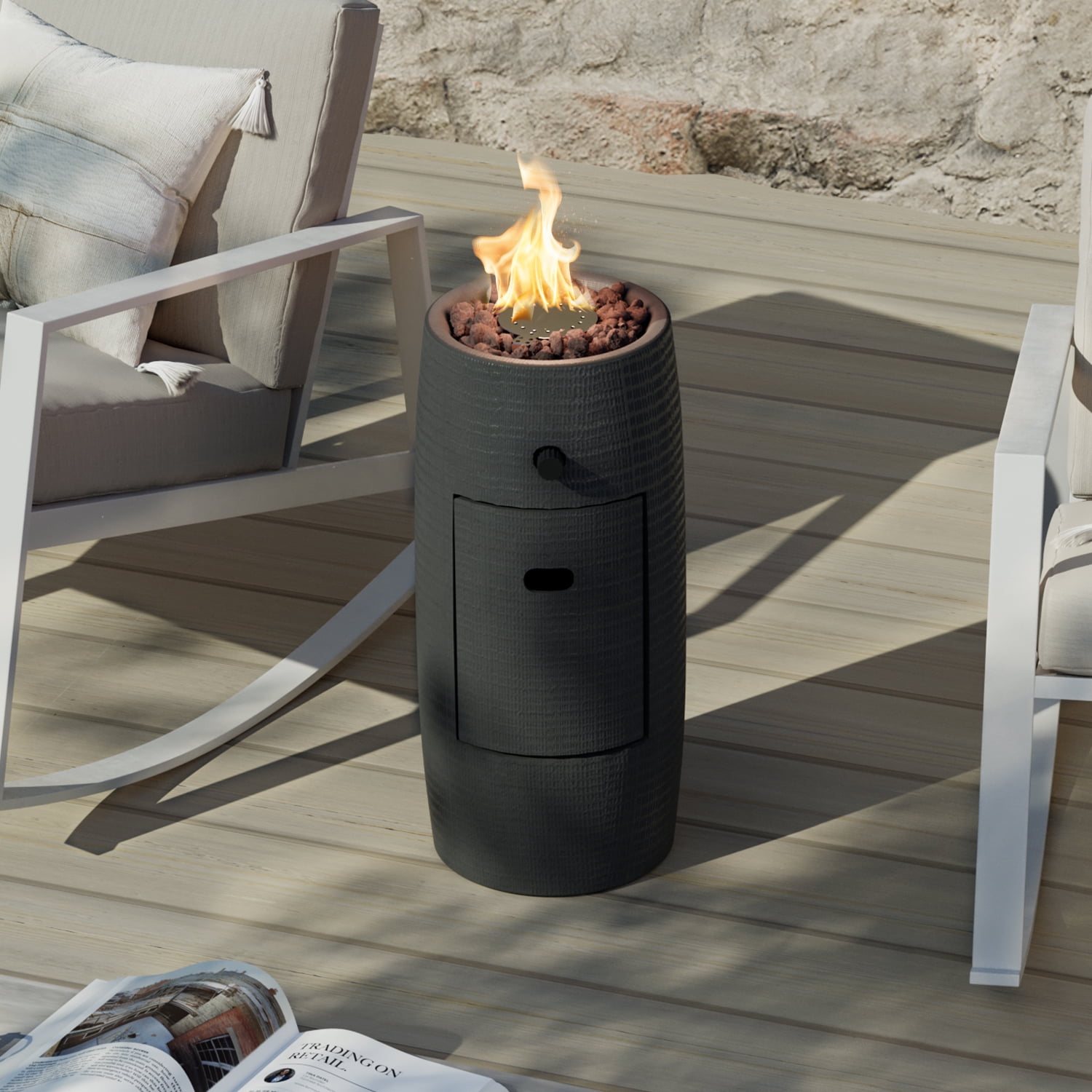 VENTOPYR 15,000 BTU Outdoor Propane Fire Pit Table with Lava Rocks (Grey, 11 in) jaguf