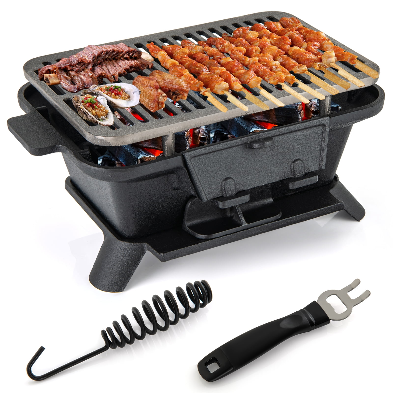 Topbuy Portable Heavy Duty Cast Iron Charcoal Grill Tabletop BBQ Stove (Black, 17 in x 10 in) zig26