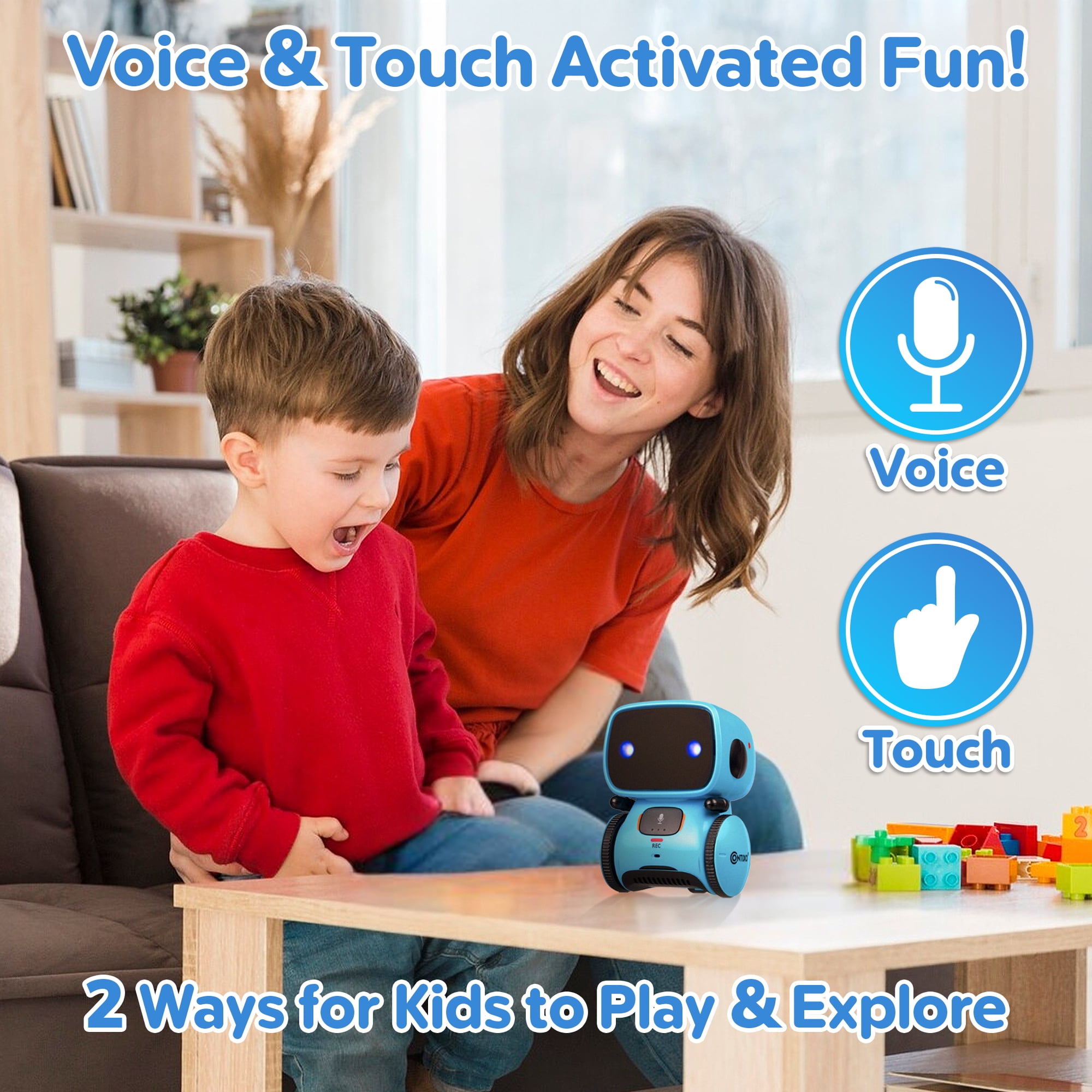 Contixo R1 Mini Interactive Smart Robot Toy for Kids, Voice Controlled Dancing and Singing Robot (Blue, 5 in) t7dao
