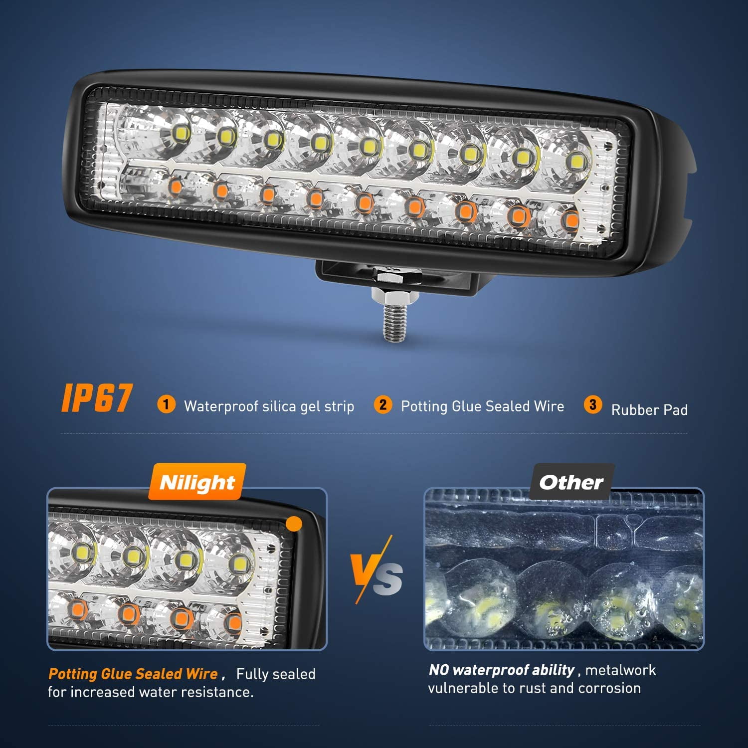 Nilight LED Pods 54W Dual Color White/Amber Flood Offroad Fog Light Bar (2 Pack, 6 in) 94mh7