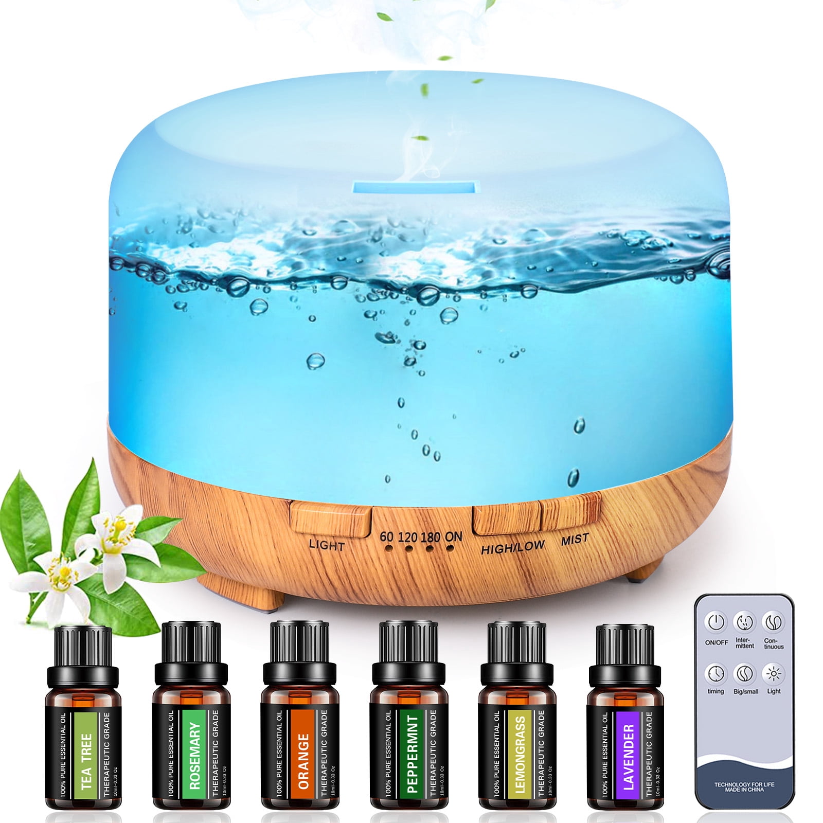 Fimilo Ultrasonic Aroma Diffuser and Essential Oil Set with Remote Control (Yellow, 16.91 fl oz) v1jaw