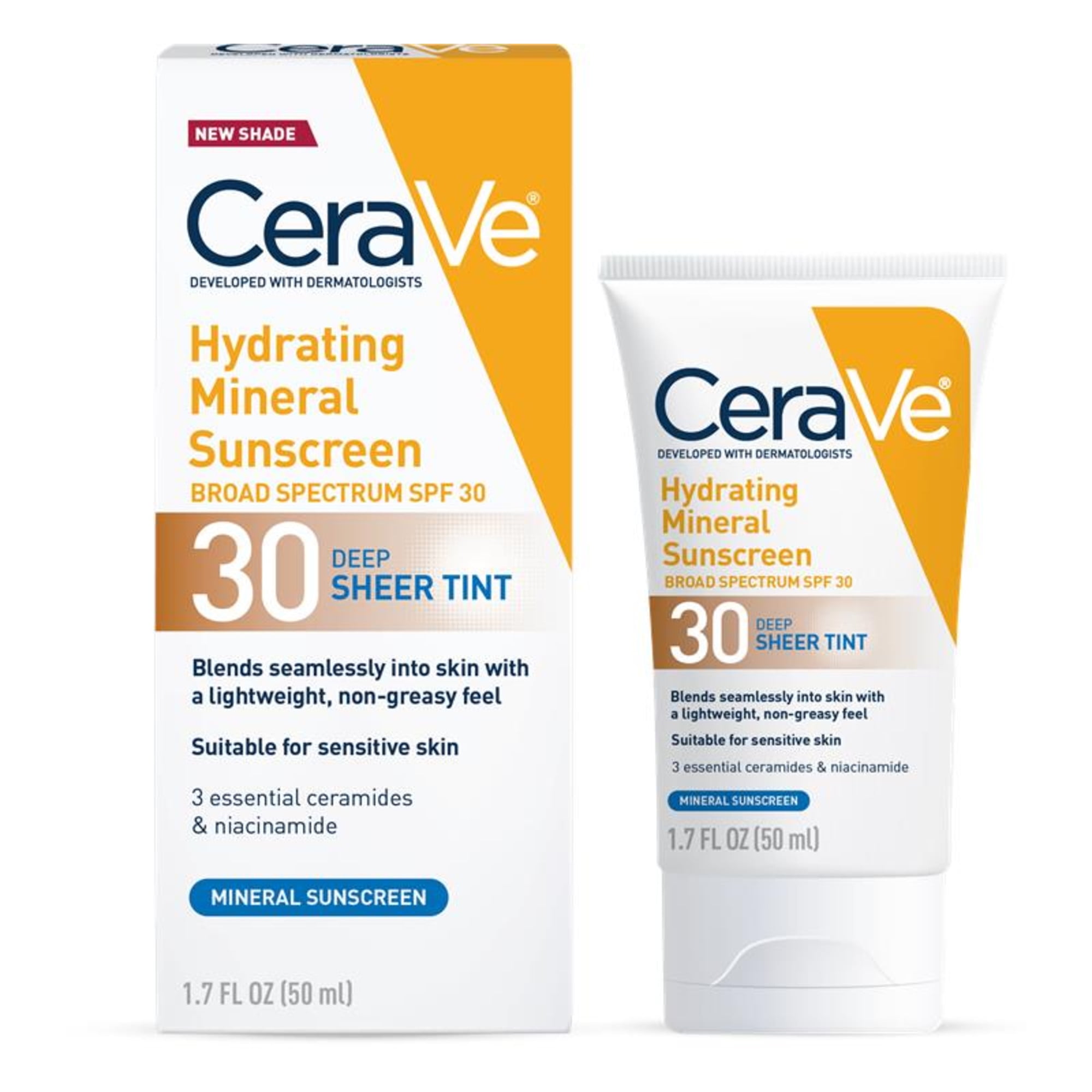 CeraVe Tinted Hydrating Mineral Sunscreen Face Lotion with SPF 30 (Sheer Tint, 1.7 fl oz) jqq3w