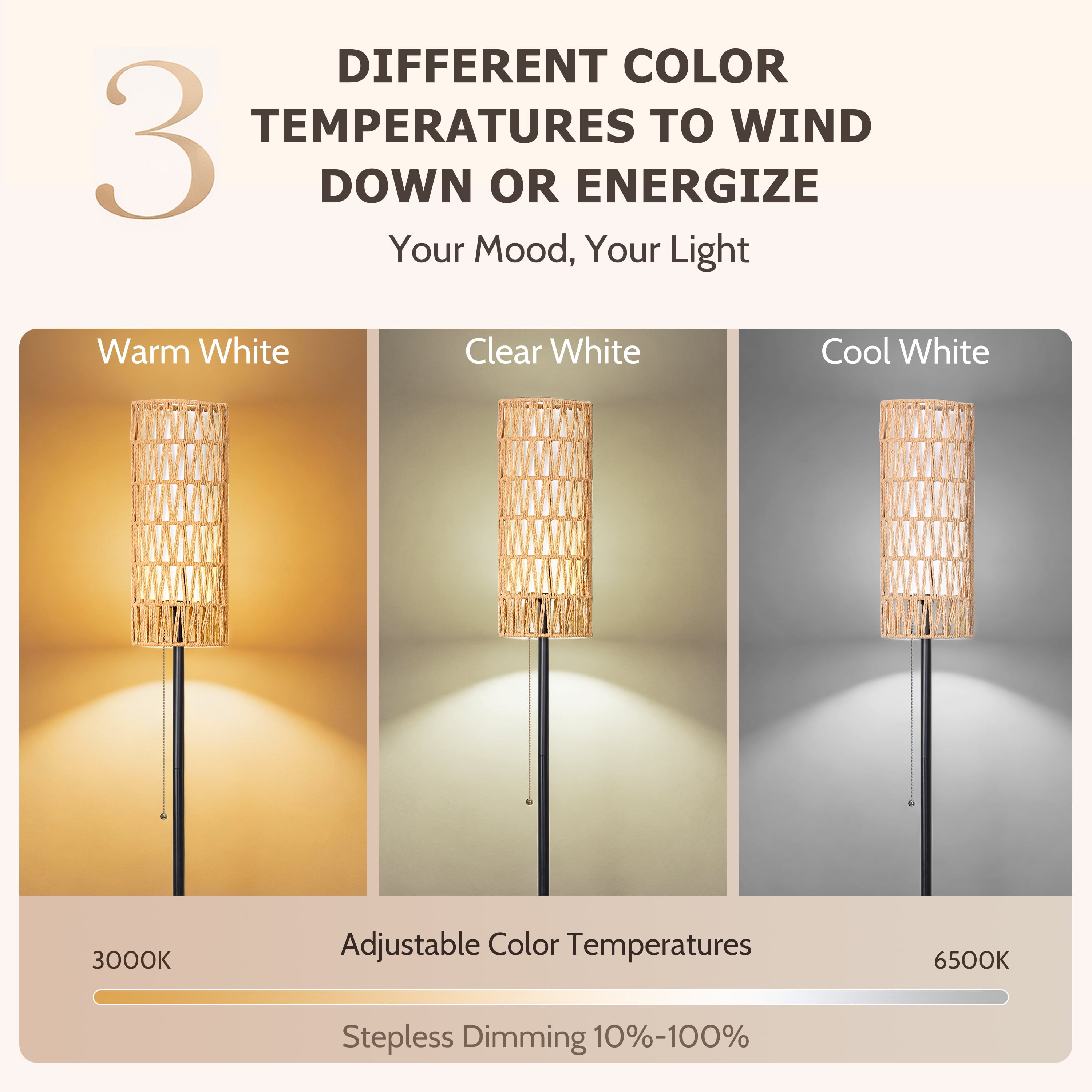 Coliware 63 in Rattan Floor Lamp, Modern Standing Pole Lamp with Dual Shade and Pull Chain (Black, 63 in) 7tbs8