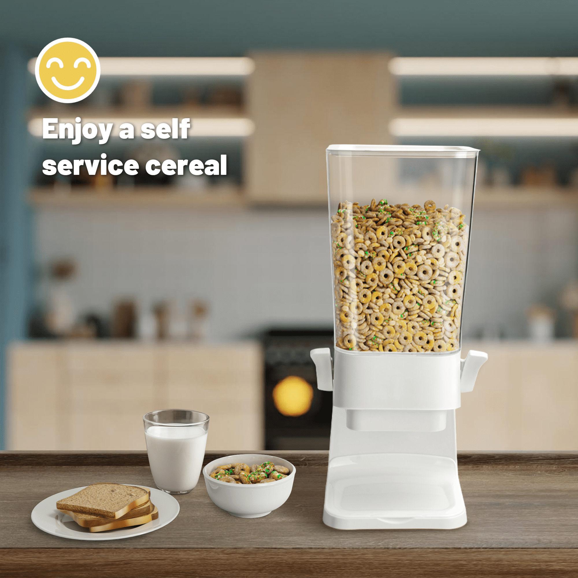 Kusmil Cereal Dispenser Countertop Storage Container for Dry Food, Rice, and Grains (White, 16.7 in x 6.3 in x 6.3 in) 2yraj