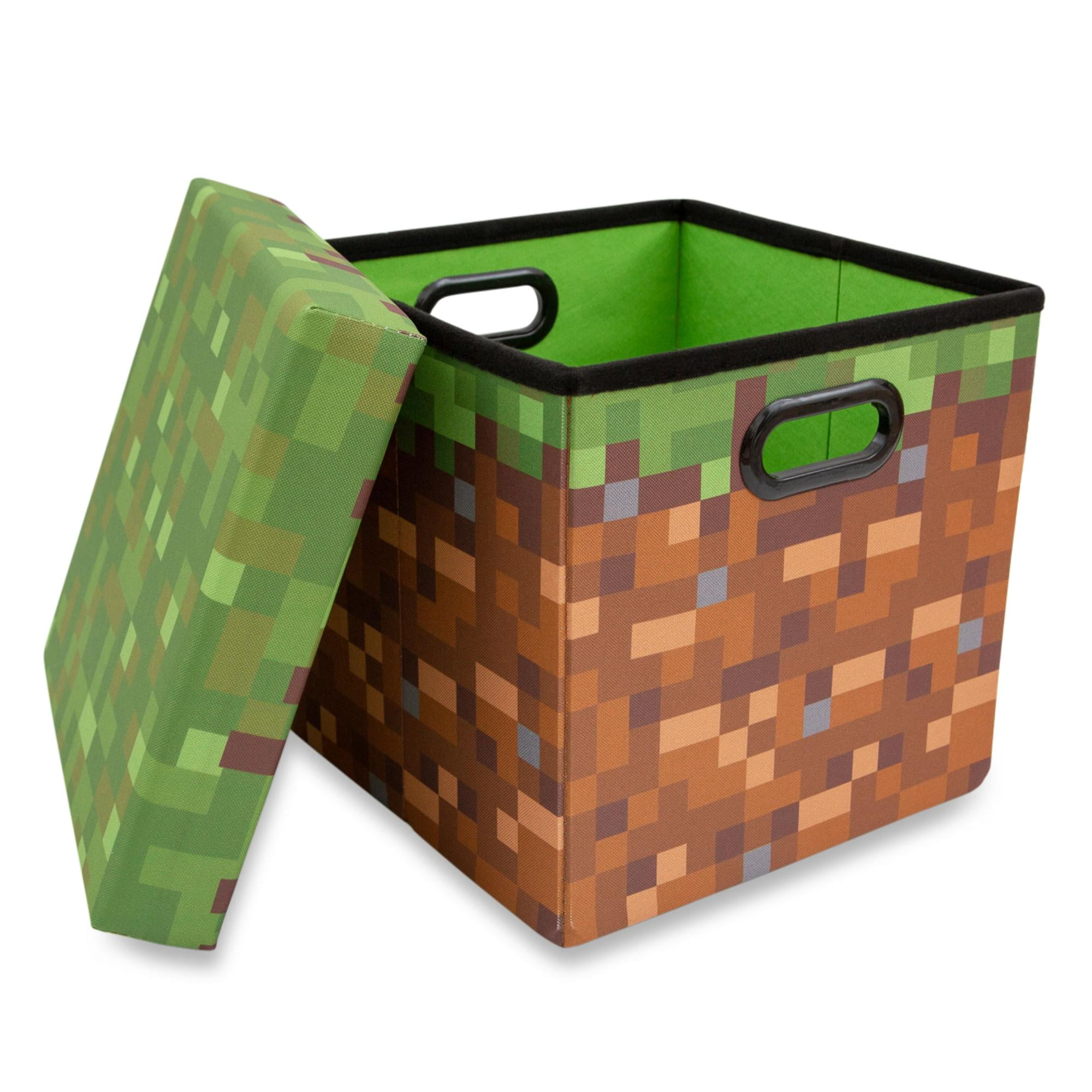 Minecraft Grassy Block Fabric Storage Bin Cube Organizer with Lid (Brown, 13 in) qmtn3