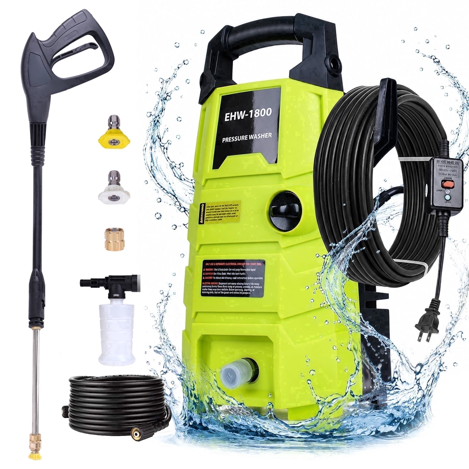 Sunorchid 1800 PSI 1.6 GPM Electric Pressure Washer (Compact Power Washer Kit for Cars, Driveways, and Patios, 20 ft Hose) 2b6nb