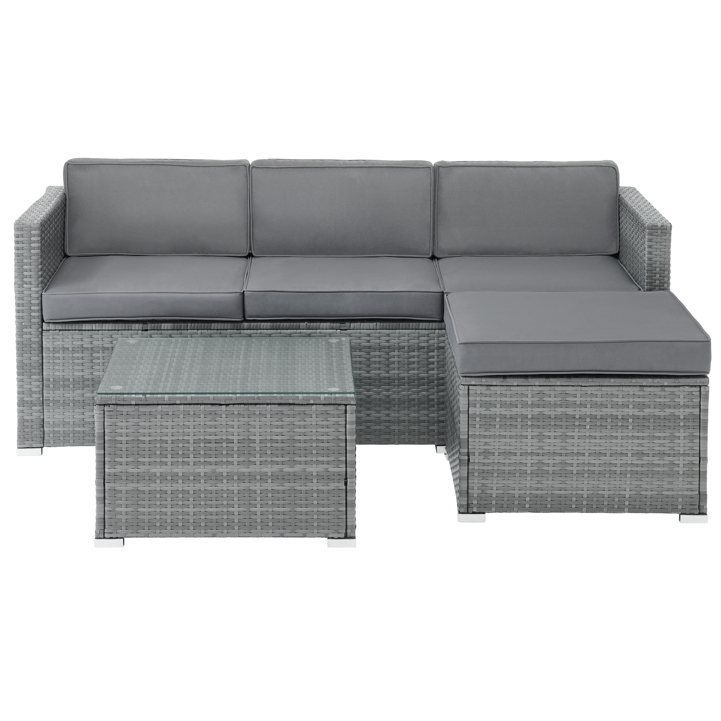 Lavish Home 3-Piece Cushioned Rattan Sectional Sofa Outdoor Patio Furniture Set (Gray, 70.25 in x 27 in x 25.75 in) o1hi6