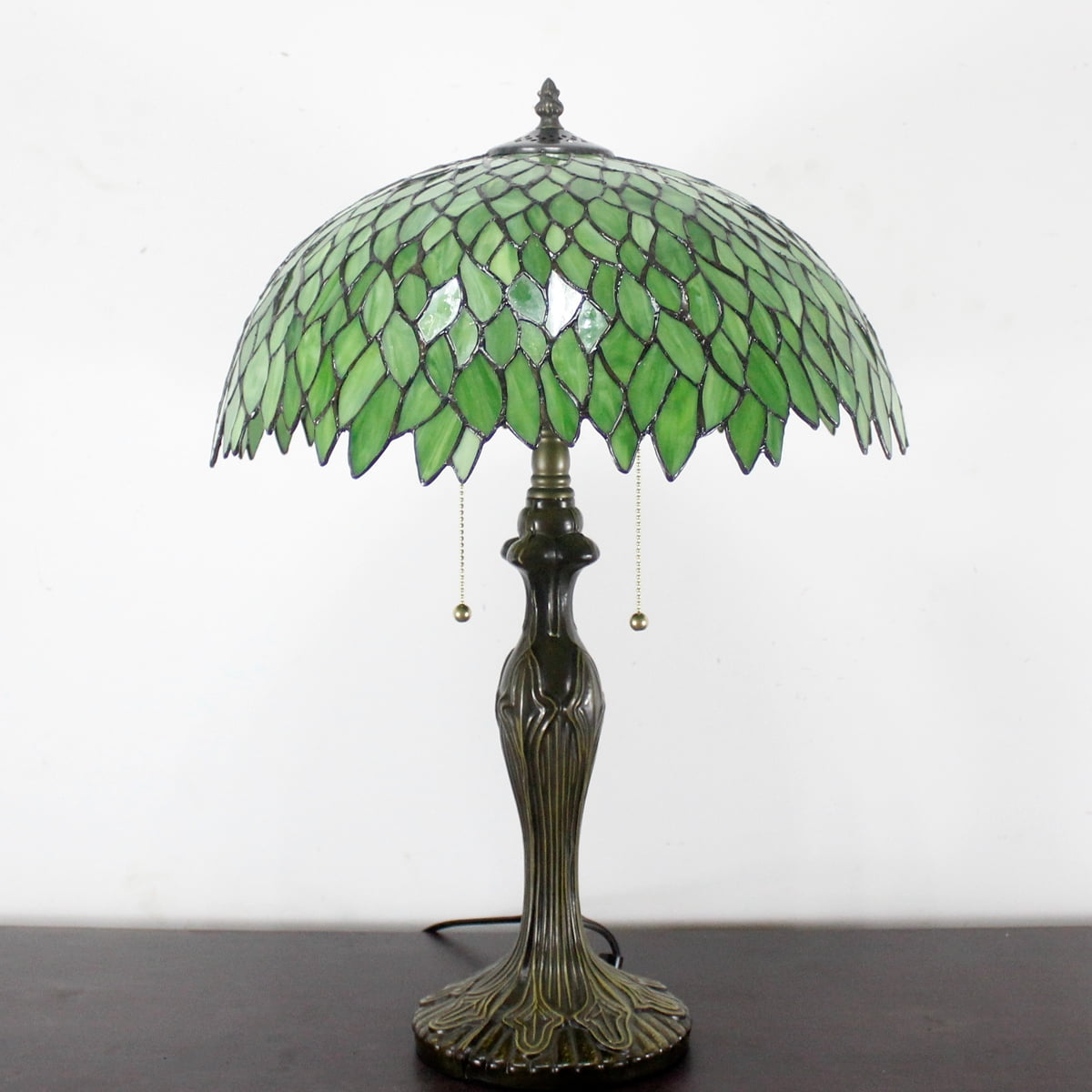 Werfactory Tiffany Style Table Lamp Stained Glass Bedside Desk Light (Green Wisteria, 16 in W x 24 in H) e9net