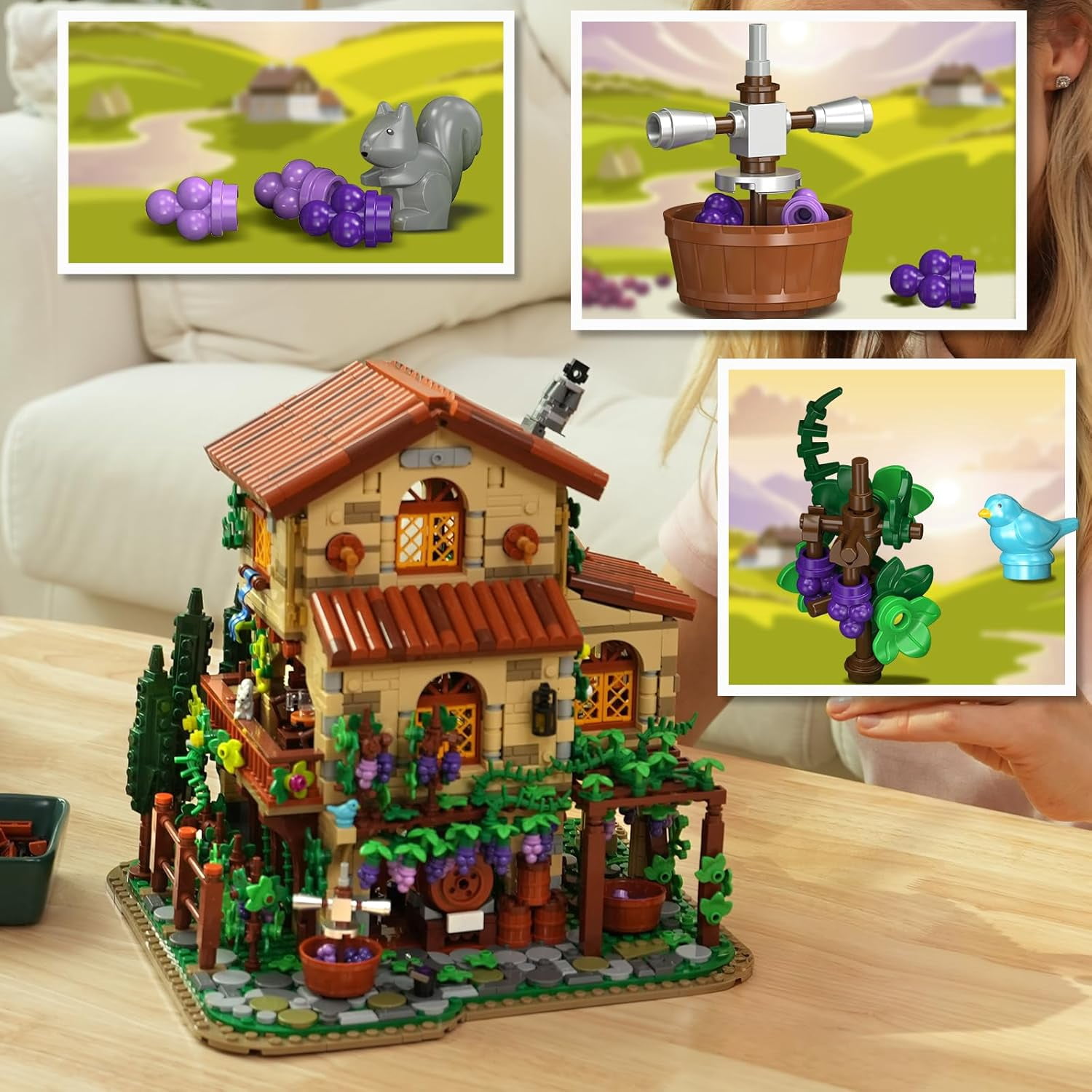 TERRAMUS Vineyard Winery Castle Building Set with LED Lights (1826 Pieces, 10 x 9.5 x 9.8 in) q36qk
