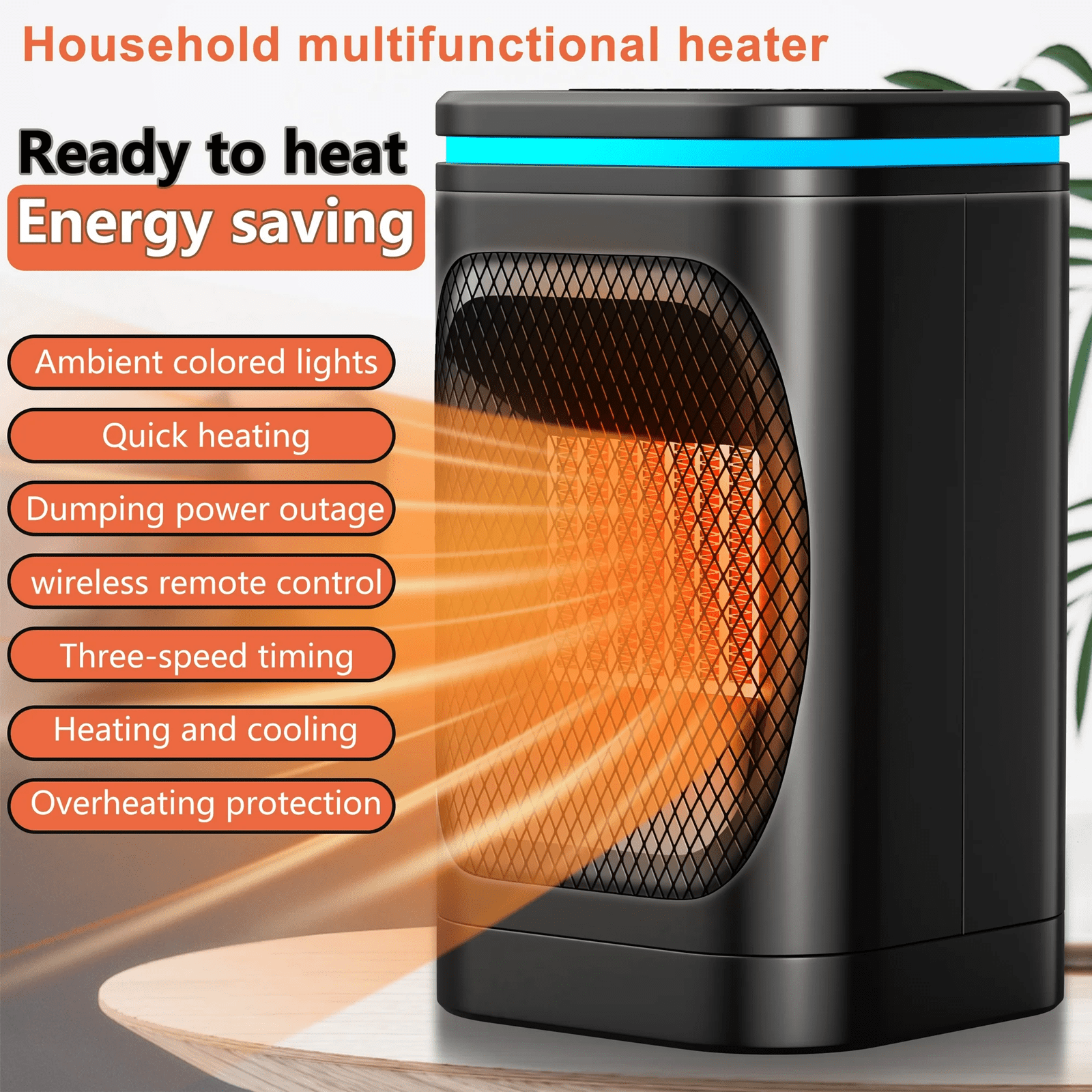 General PTC Ceramic Space Heater, Portable Electric Indoor Heater with Remote Control and Oscillation (Black, 9.5 in) ci21n