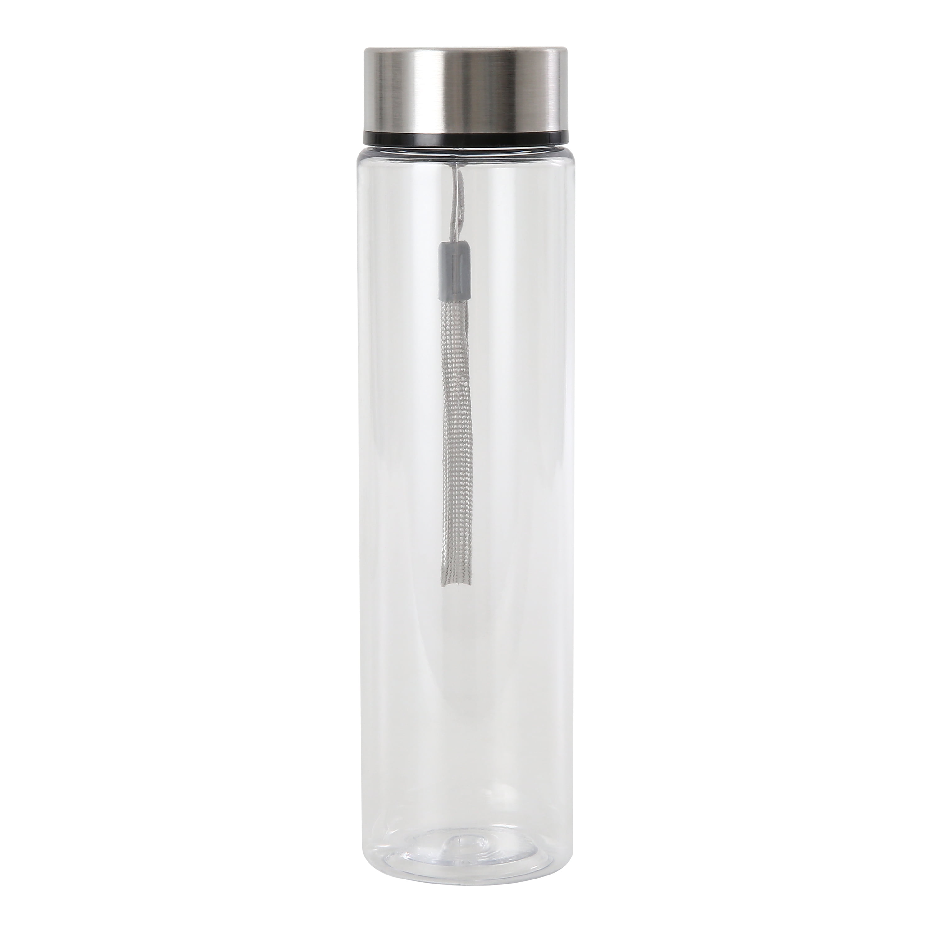 Mainstays Durable Plastic Water Container with Stainless Steel Screw Cap and Carry Strap (Clear, 18 oz) fgjok