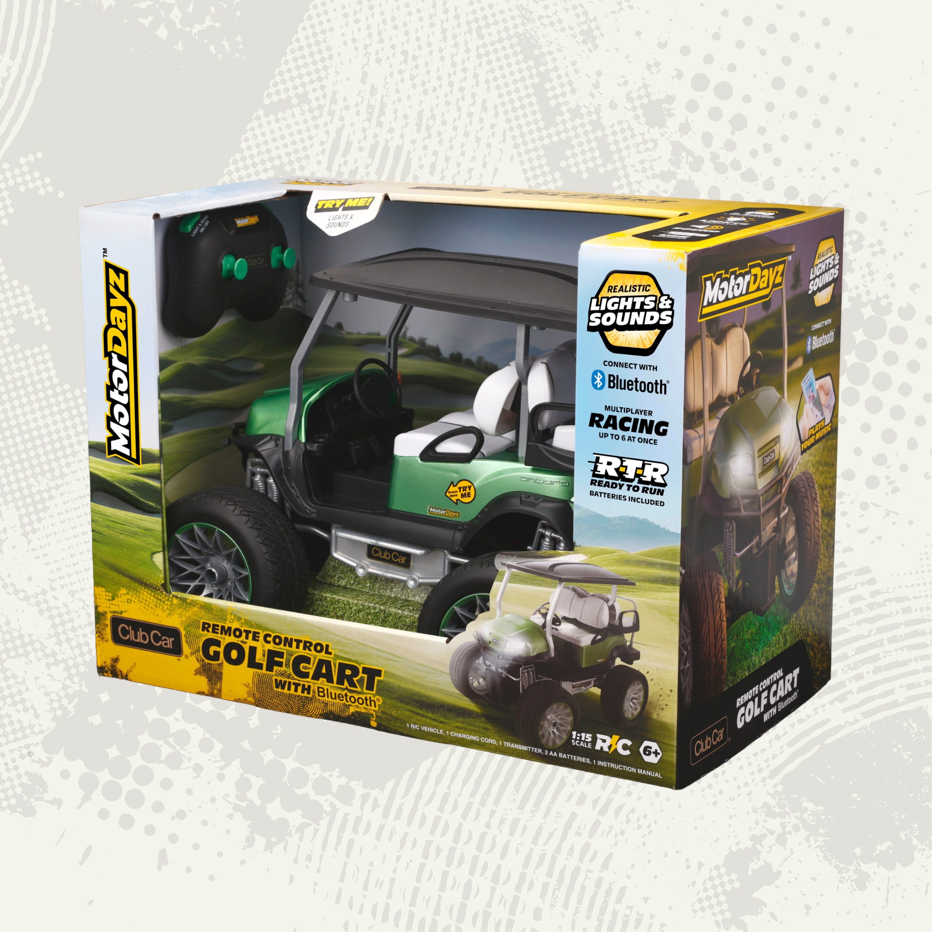 MotorDayz Radio Control Golf Cart Toy with Bluetooth Speaker and Working Lights (Green, 1:15 Scale) av5wz