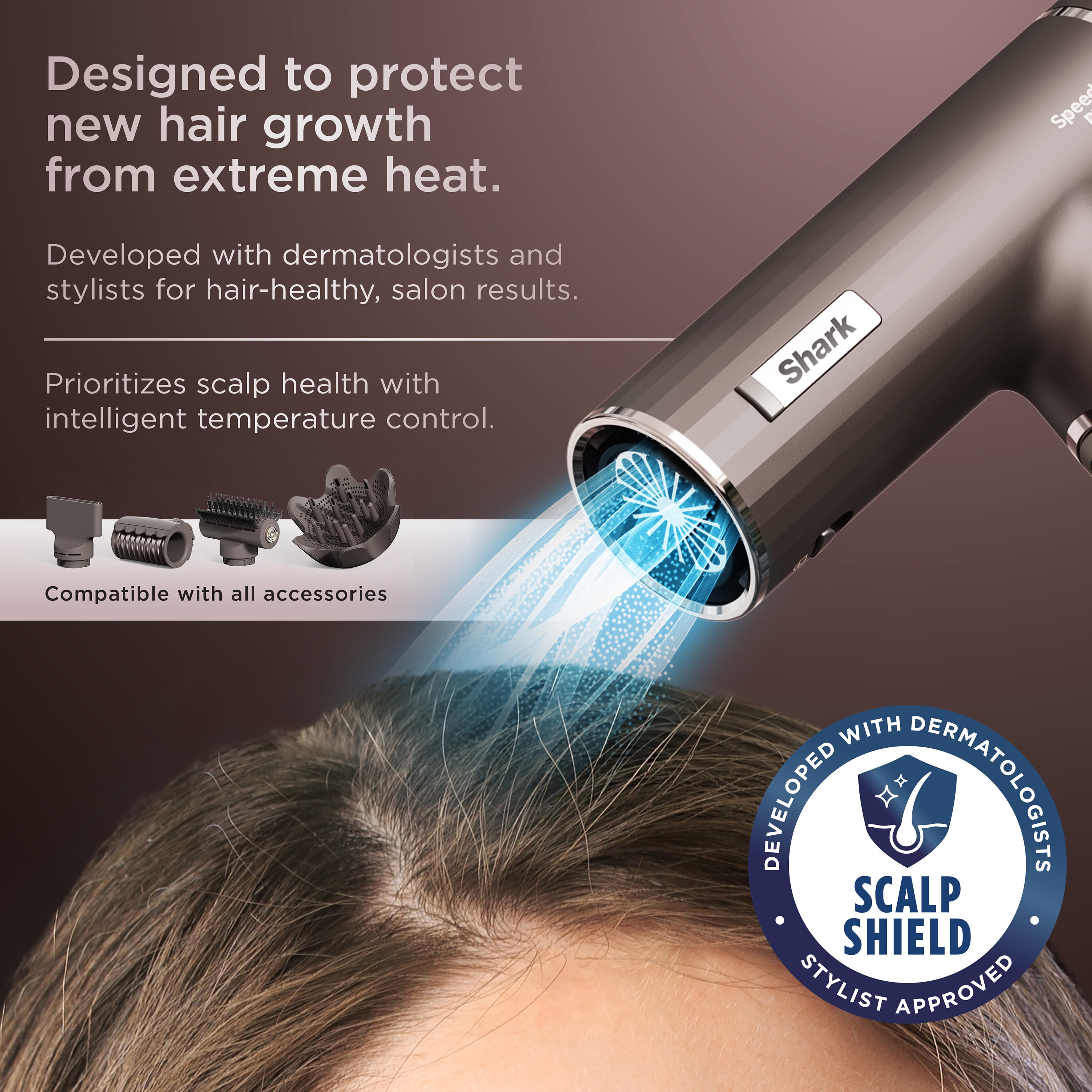 Shark SpeedStyle Pro FLEX Hair Dryer System, Professional Salon-Quality Styling Tool (Mocha Silver, Refurbished) tcnd7
