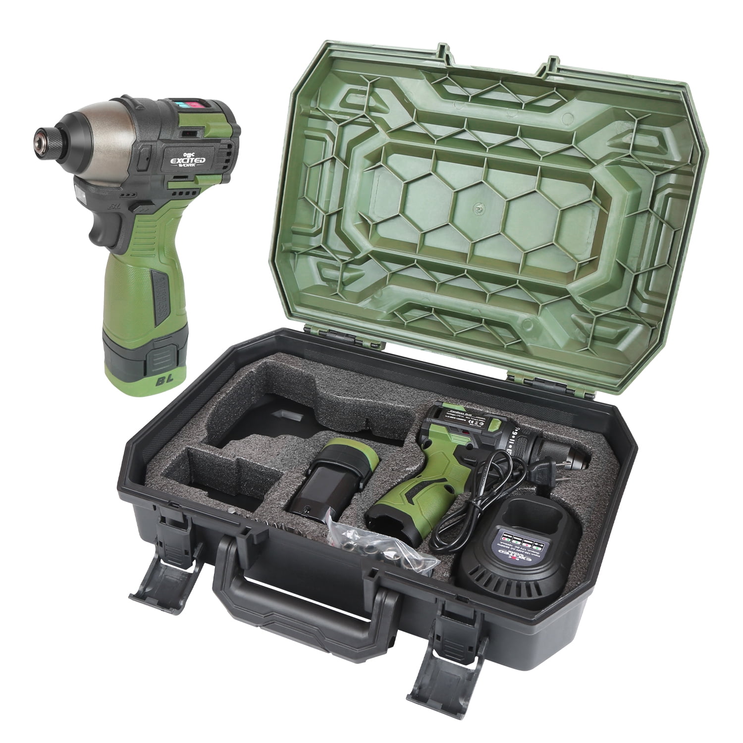EXCITED WORK Brushless Cordless Drill and Impact Driver Combo Kit (17V, 2-Piece Set) 12otx