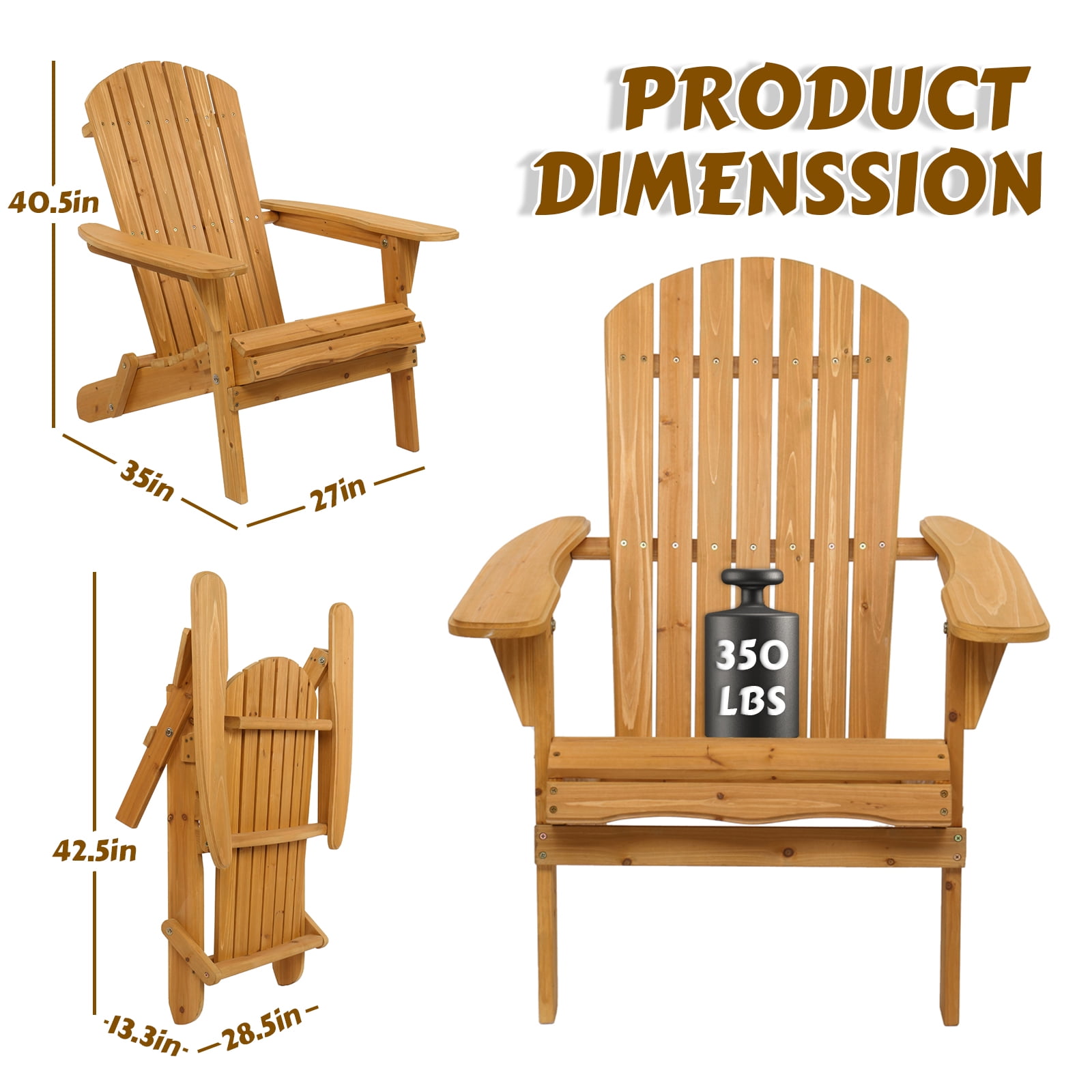 Ktaxon Folding Wooden Adirondack Chair, Weather-Resistant Outdoor Patio Seat (Brown, 35.4 in Height) m57r6