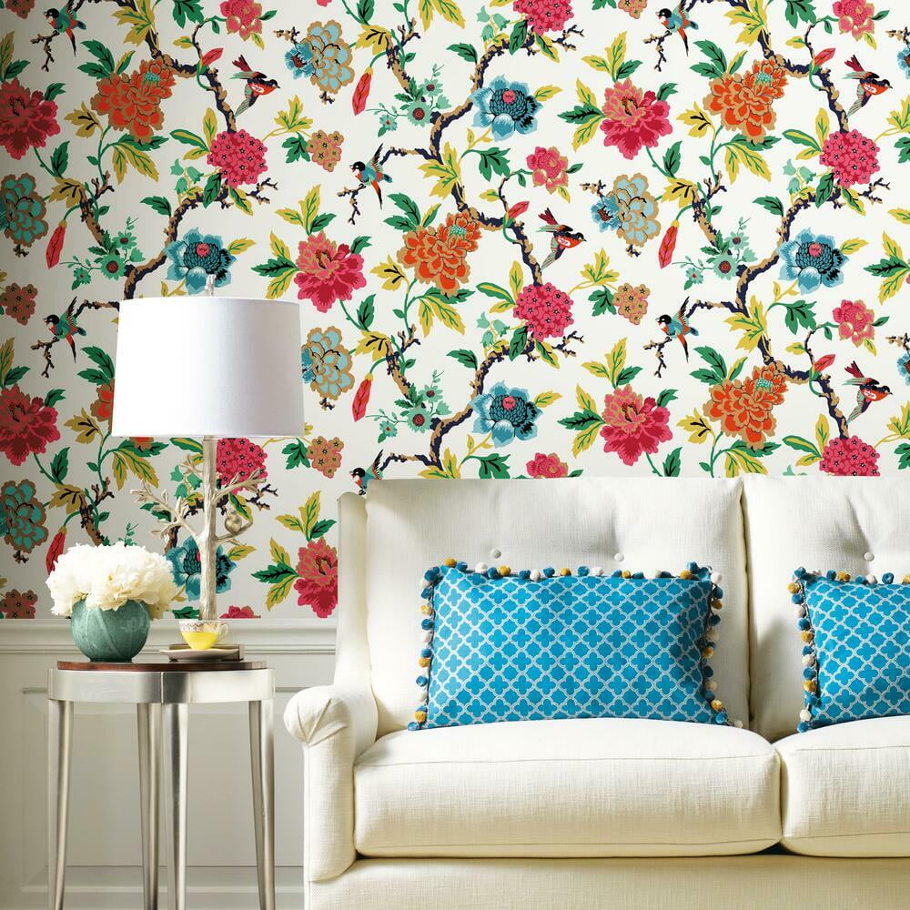 RoomMates Waverly Candid Moments Peel and Stick Wallpaper (Red, 18 in x 18.86 ft) dgpmx