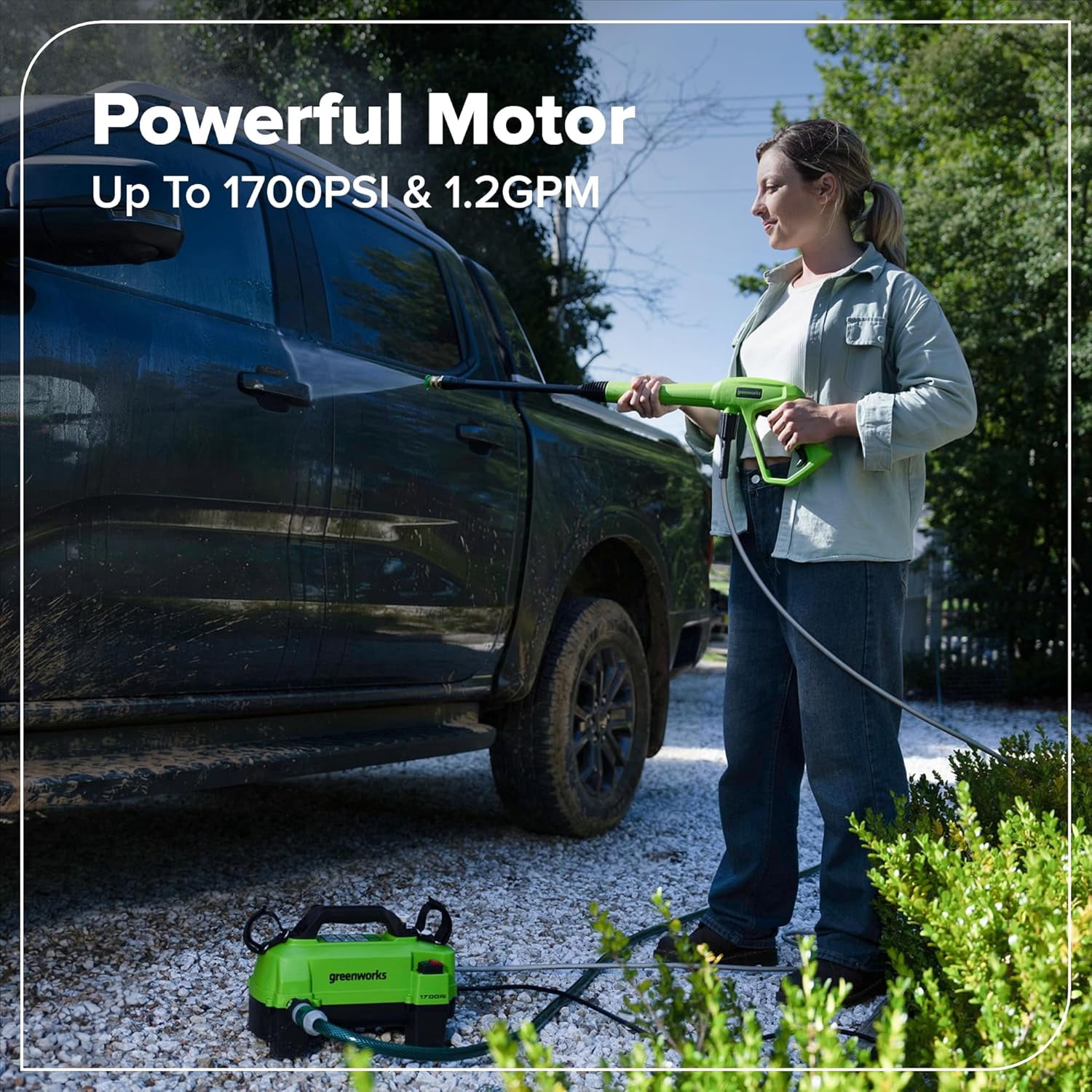 Greenworks 1700 PSI Electric Pressure Washer with 20 ft Hose and Spray Wand (1.2 GPM) mreou