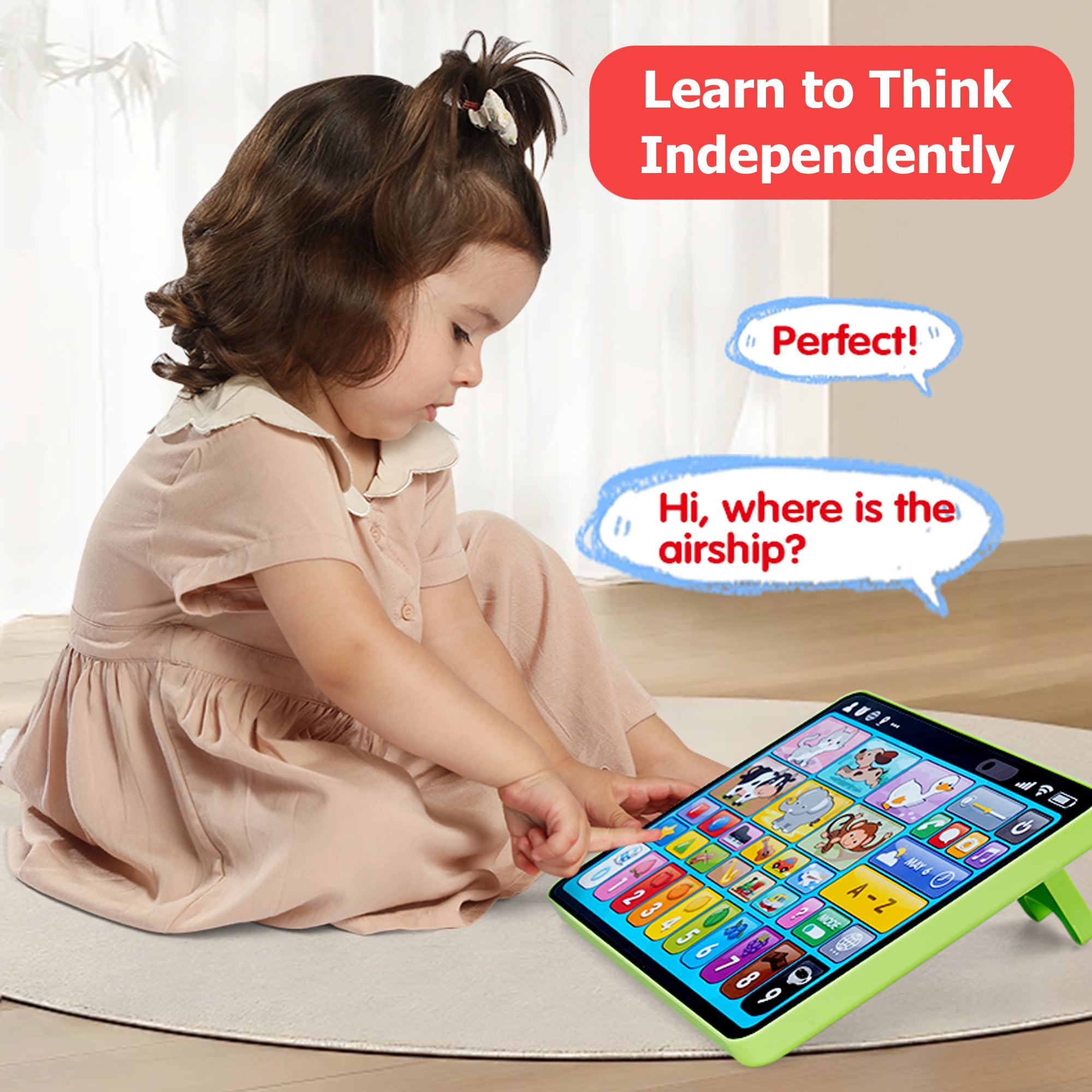 Adofi Trilingual Learning Tablet for Toddlers, Montessori Educational STEM Toy with Music and Lights (Green, 1 Pack) mavea