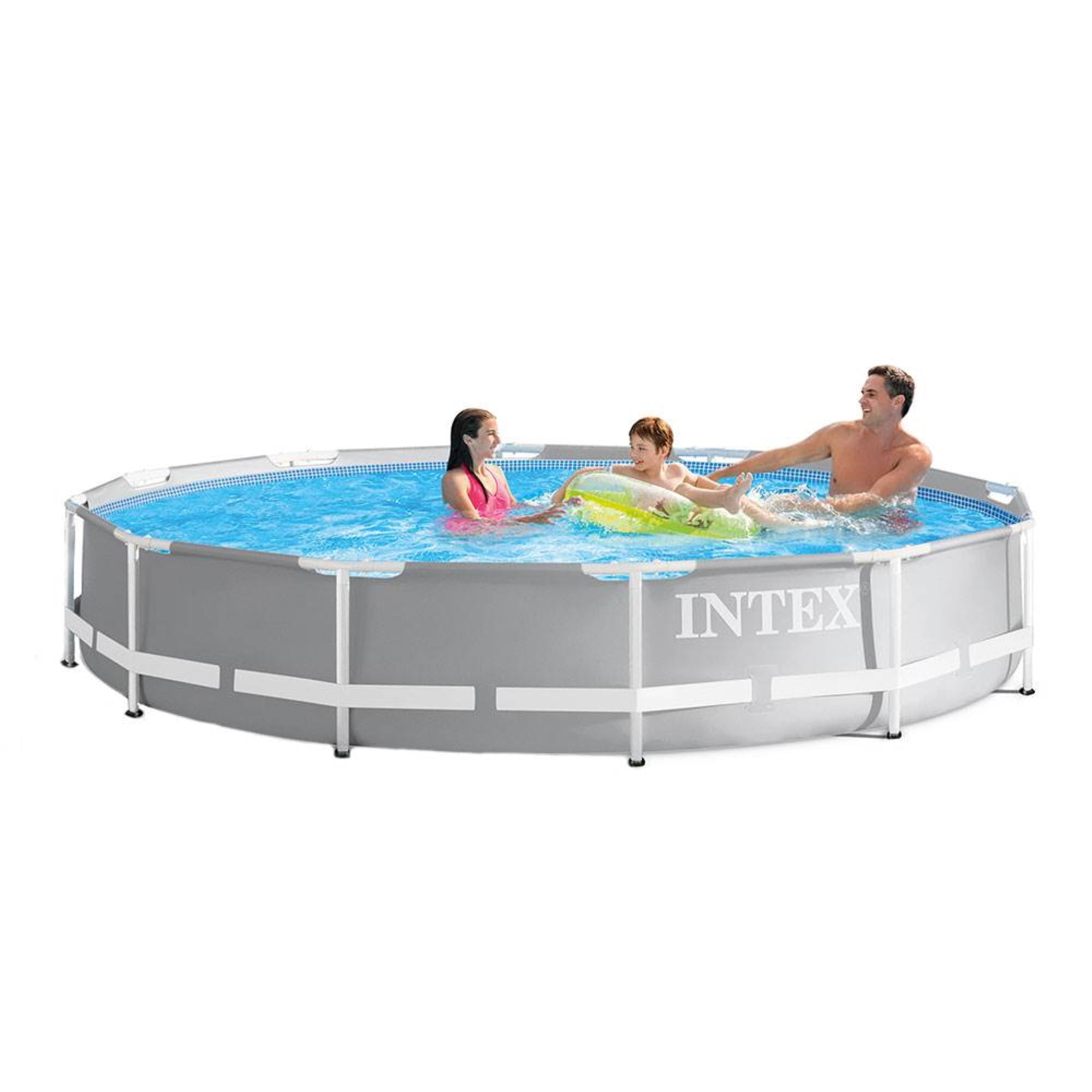 Intex Prism Frame Above Ground Swimming Pool with Automatic Robot Vacuum (Gray, 12 ft x 30 in) uphsx