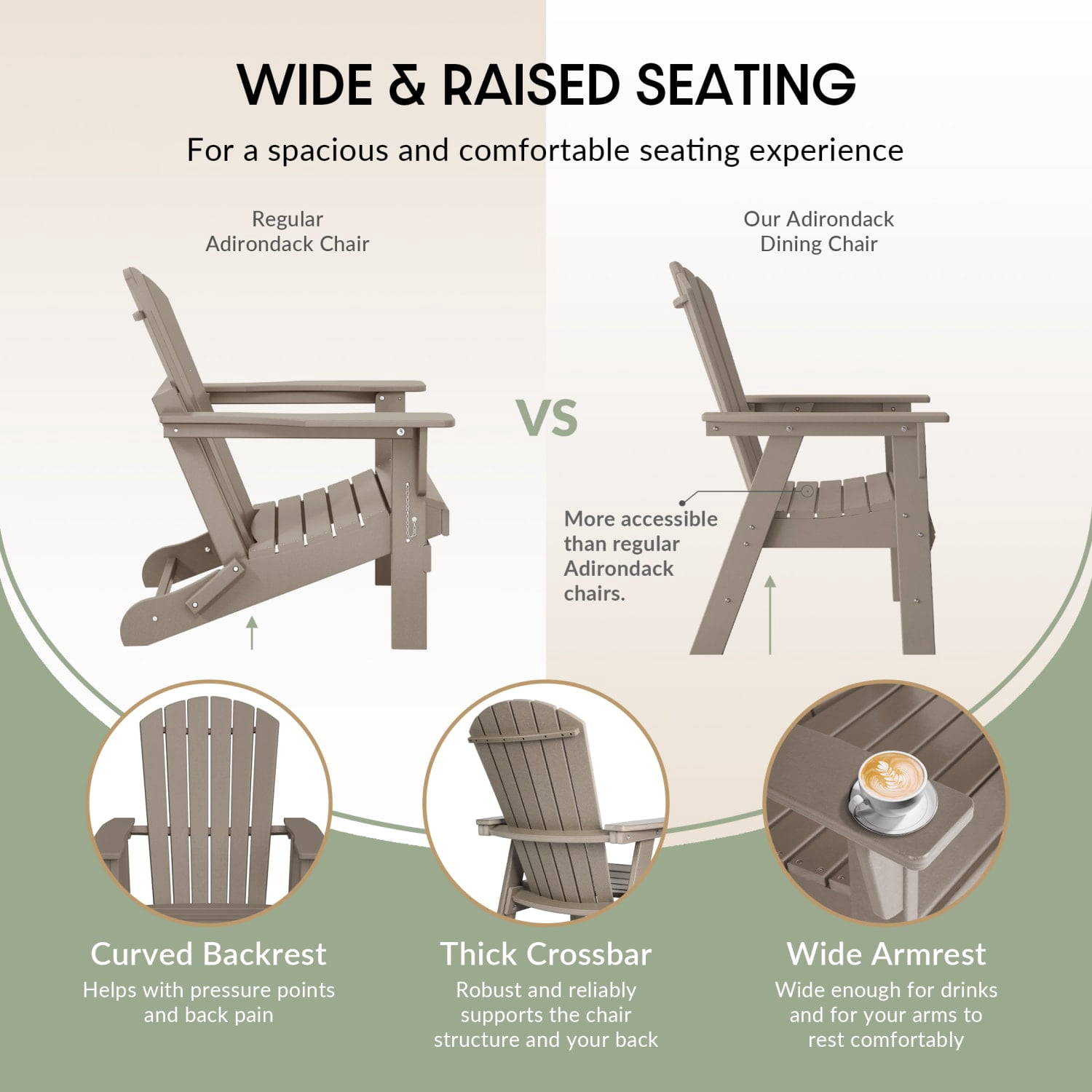 WestinTrends Dylan Outdoor Adirondack Dining Chair, All-Weather Poly Lumber Patio Seat (Weathered Wood, 330 lb Capacity) l2pzc