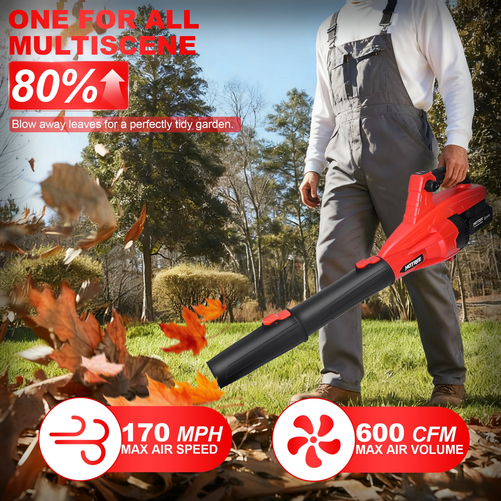 HOTREE Cordless Leaf Blower, 170 MPH 600 CFM Electric Blower with 8 Speeds (2 Batteries, 4.7 lb) bx9uz