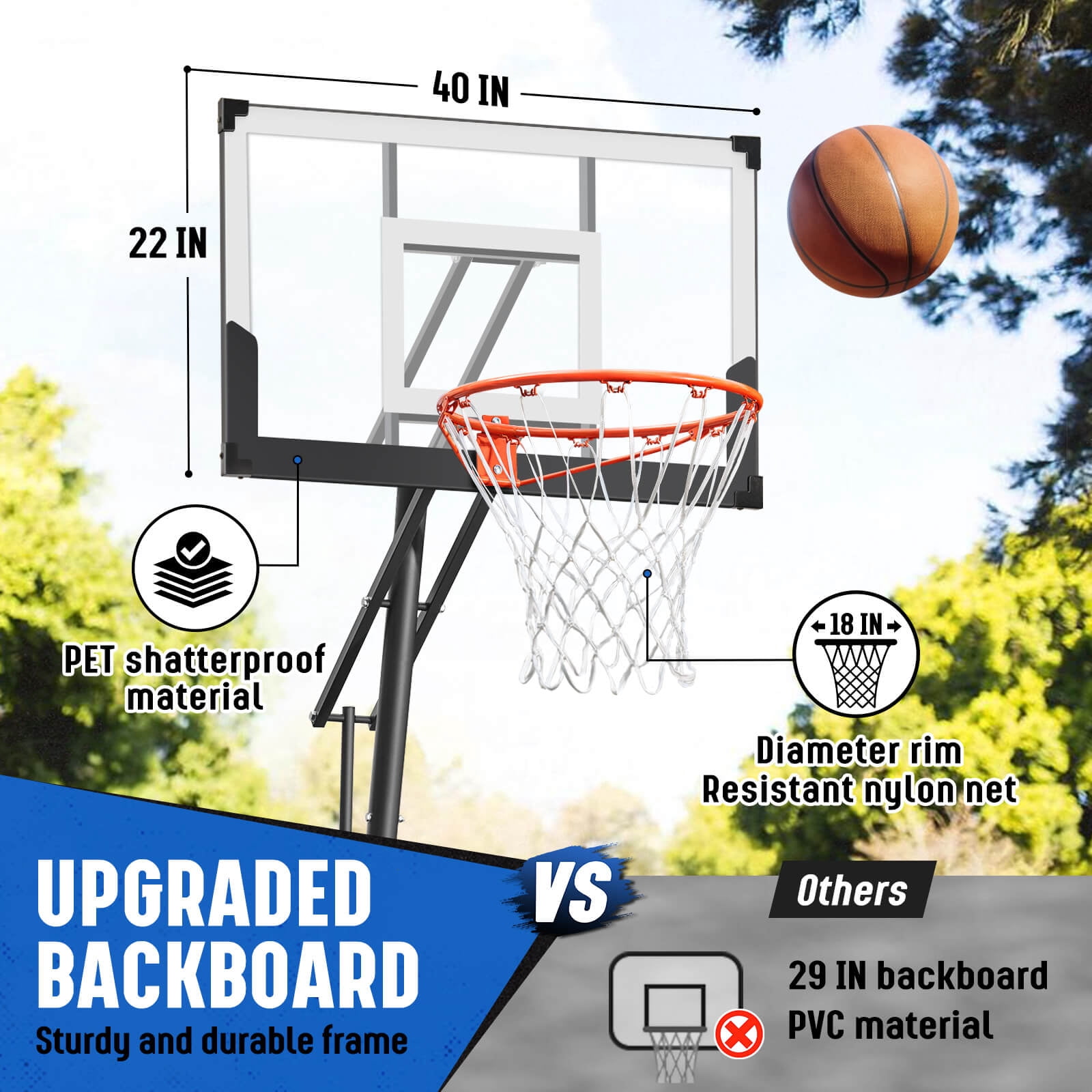 SERAY Adjustable Basketball Hoop System, Portable Basketball Goal with 40 in Shatterproof Backboard, Indoor/Outdoor Play (White, 3.4-10 ft) dvs1a