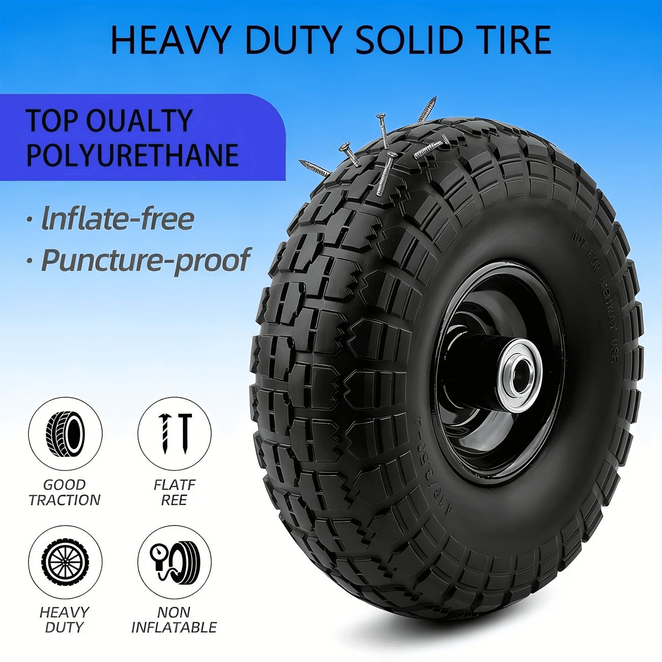 LIALEX 10-Inch Solid Rubber Replacement Wheels for Utility Carts and Hand Trucks (2-Pack, 3.50-4 Tire Size, 5/8-Inch Bearings) 1gb90