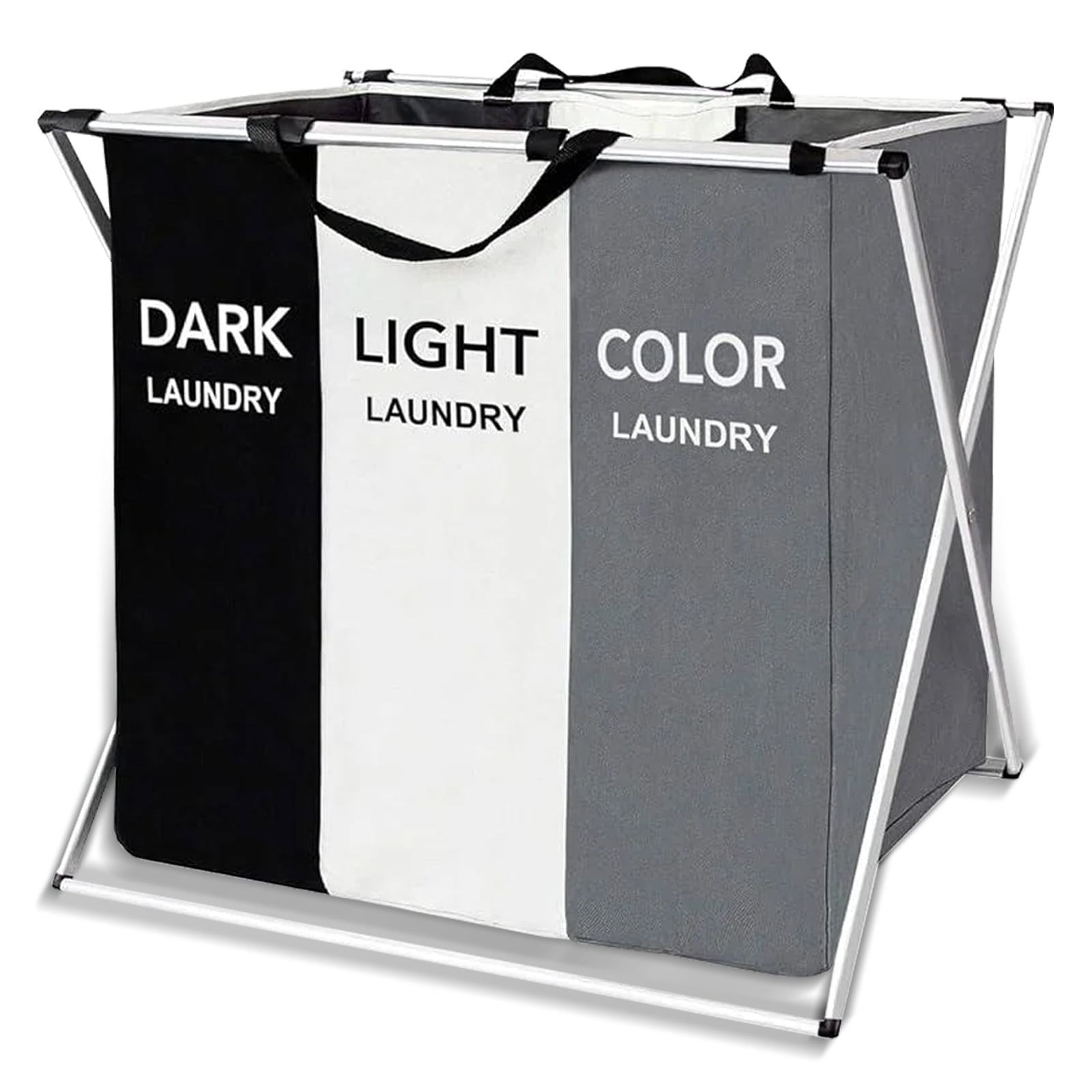 Torio 3-Compartment Collapsible Laundry Hamper, Freestanding Clothes Organizer with Reinforced Handles (Large, Gray) q6ukc