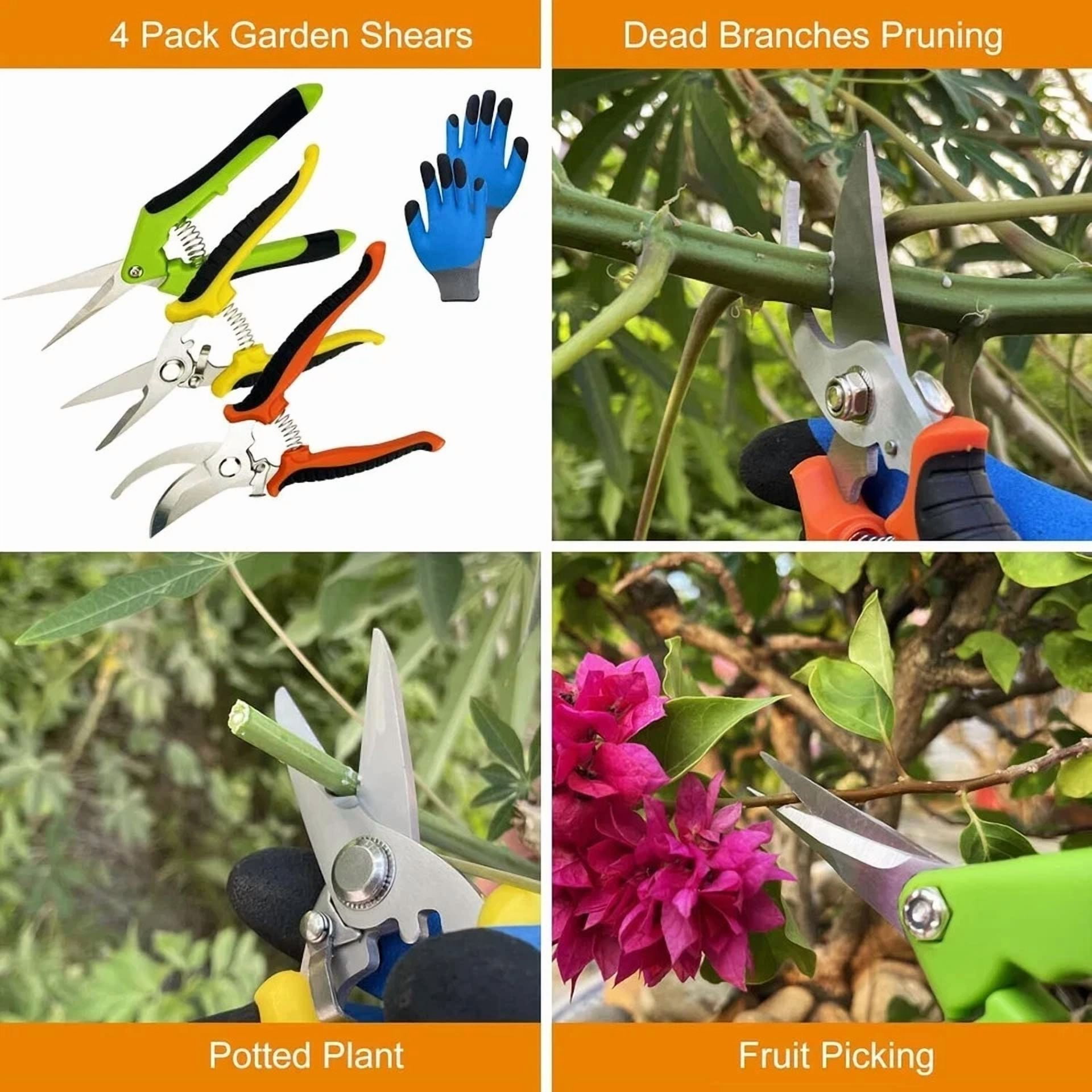 PURELY Pruning Shears and Gardening Gloves Set (4 Pack, 8 in) no4ei