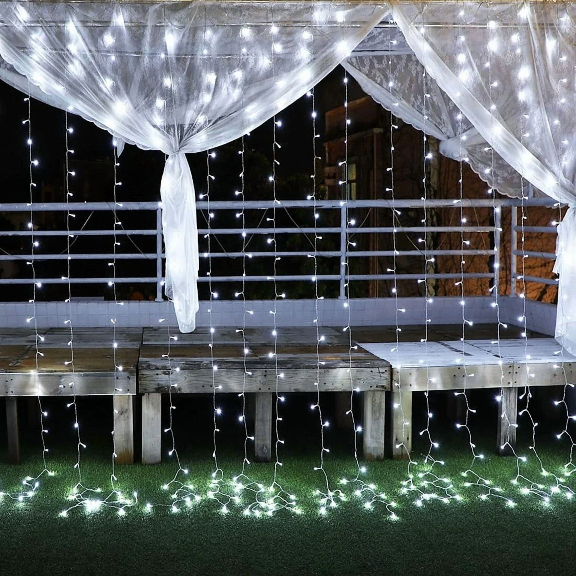 VAULT LED Curtain Fairy Lights USB String Light with Remote for Holiday Wedding Party Decor (Warm White, 9.8 ft x 9.8 ft) wkyth
