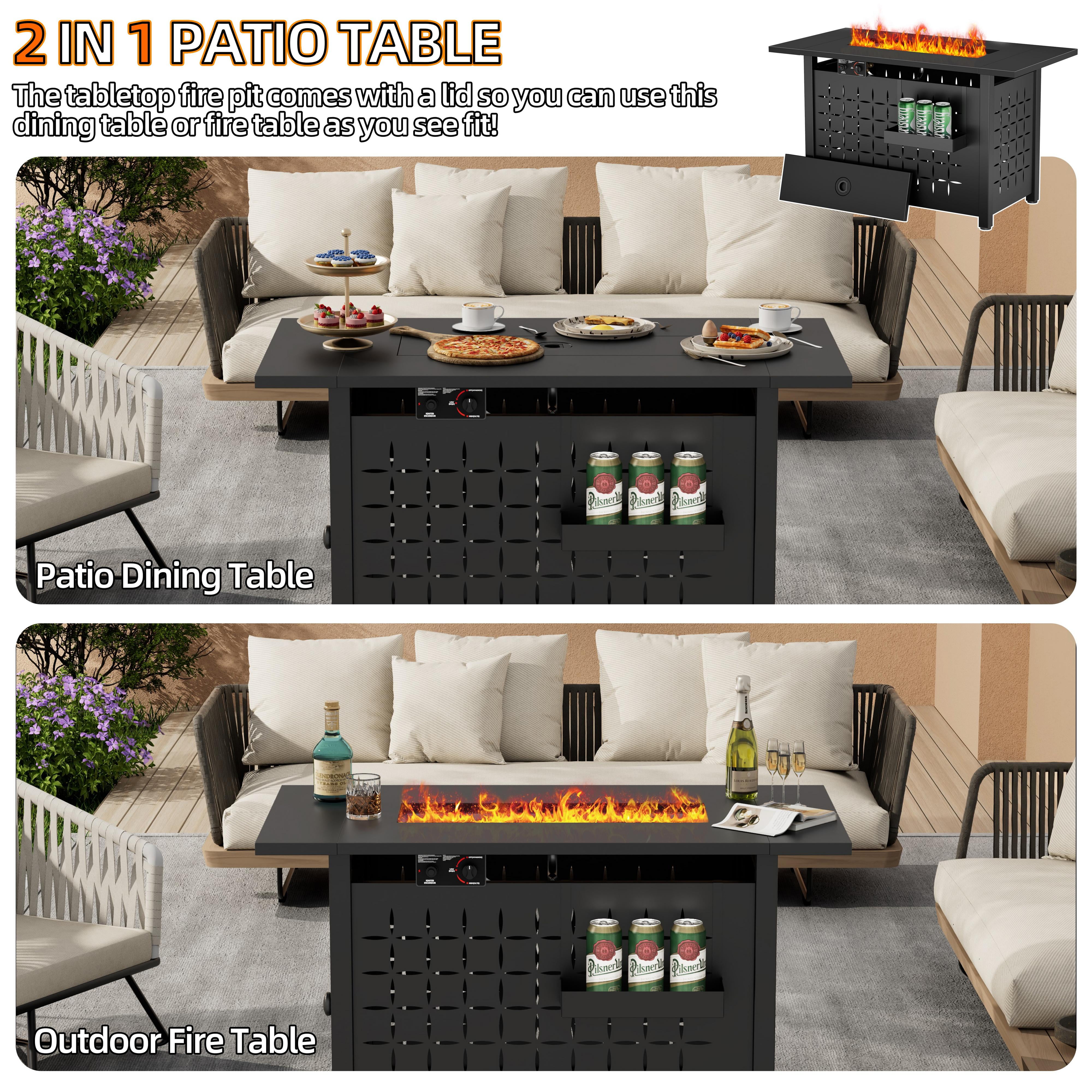 Segmart 43 in Propane Fire Pit Table, Outdoor Gas Fire Pit with Hanging Basket, Lid, and Lava Rocks (Black, 43 in) cmtzk