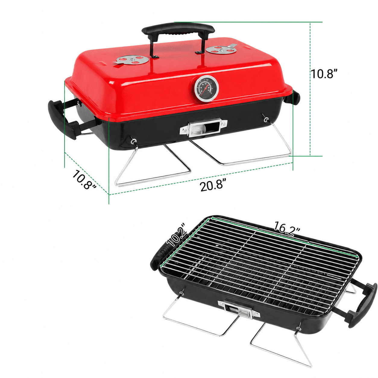 Alvantor Portable Charcoal Grill, Tabletop BBQ Smoker with Thermometer and Air Dampers (Red, 14 in) 40so6