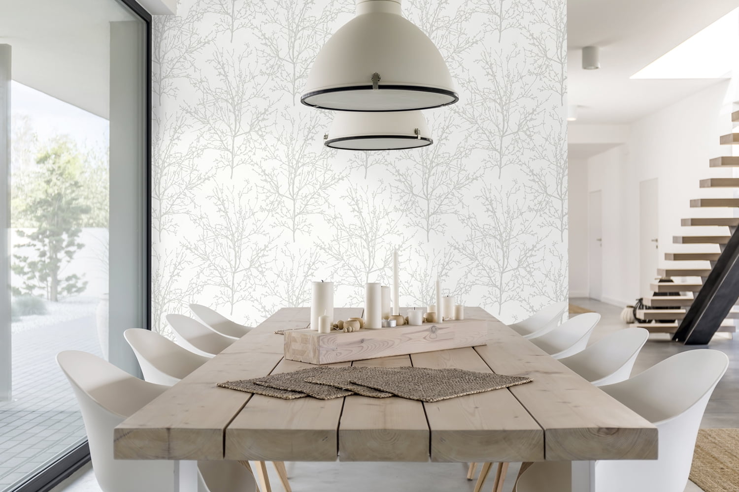 NextWall Tree Branches Peel and Stick Wallpaper (White, 20.5 in x 18 ft) whcrs