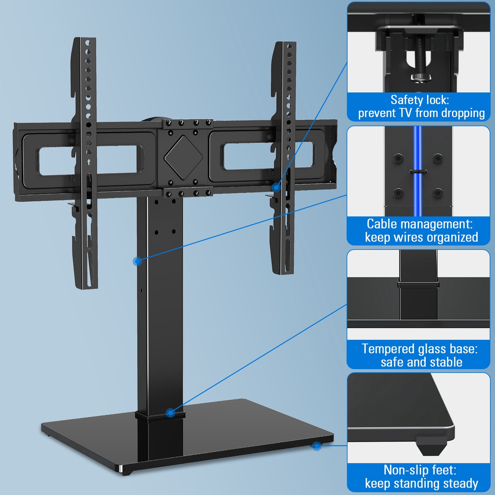 HOMOUNT Universal Table Top TV Stand for 37 in to 75 in Flat Screen TVs (Black, 88 lb) flfdk